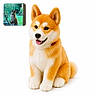 dog, shiba_inu, puppy, sitting, fluffy, orange_and_white, pointed_ears, curled_tail, open_mouth, tongue, black_nose, brown_eyes, collar, portrait, studio_background, white_background, inset_photo, garden, outdoor, pet
