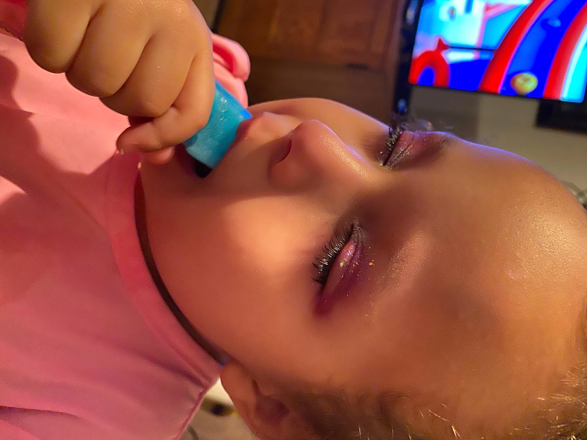 Colbie is registered to the contest to win money with this photo: arm, black_hair, cheek, chest, close_up, ear, eyelash, finger, hand, lip, mouth, muscle, neck, nose, person, throat