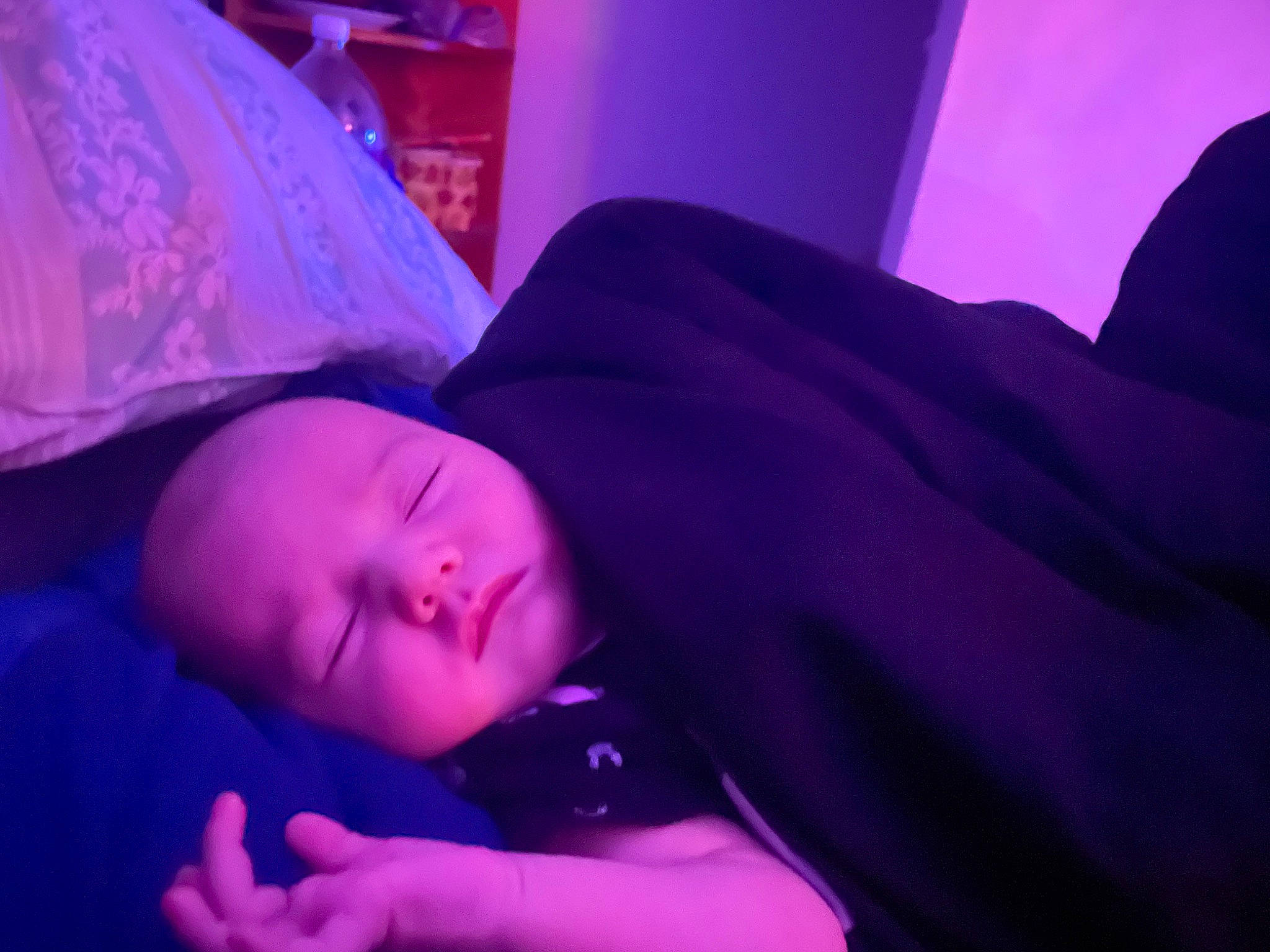 Athena is registered to the contest to win money with this photo: baby, bedtime, child, comfort, darkness, electric_blue, event, flesh, fun, linens, magenta, nap, night, person, pink, purple, room, sleep, toddler, violet
