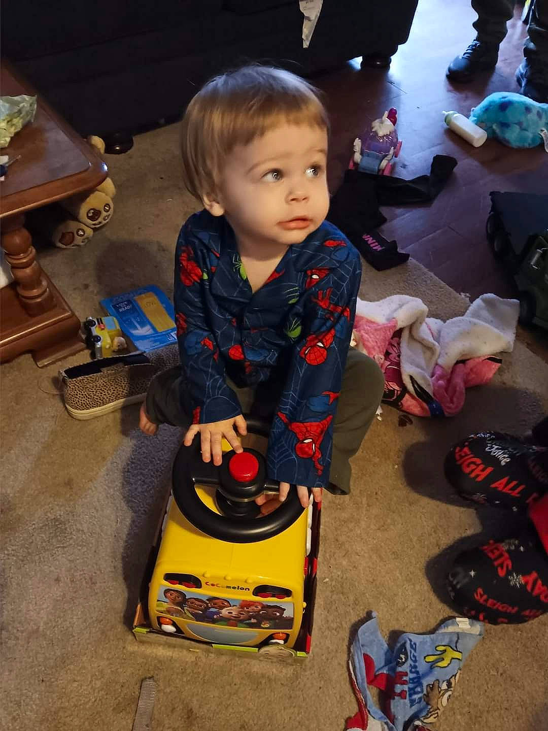 Dominic joined the competition — help win amazing prizes! baby, backpack, bag, baggage, box, child, event, flooring, fun, luggage_and_bags, person, play, recreation, sitting, toddler, toy_vehicle, travel