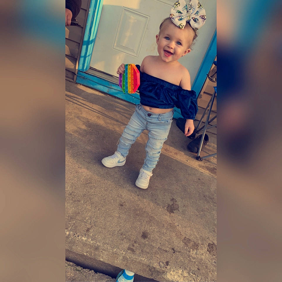 Scarlett joined the competition — help win amazing prizes! baby, baby_toddler_clothing, blue, child, cool, denim, electric_blue, flash_photography, flooring, fun, happy, jeans, joy, outdoor_play_equipment, pattern, person, sleeve, sportswear, standing, t_shirt