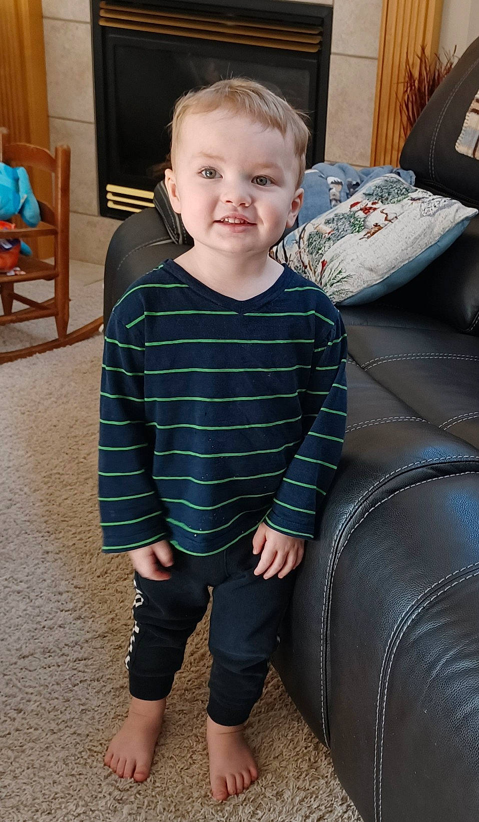 Kasen joined the competition — help win amazing prizes! baby_toddler_clothing, blue, chair, child, comfort, couch, electric_blue, flooring, fun, hairstyle, joint, joy, knee, organ, pattern, person, sitting, skin, sleeve, t_shirt