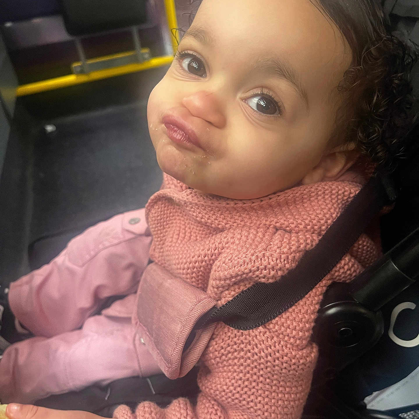 Kavayah joined the competition — help win amazing prizes! baby, bodypart, bread, clothing, coat, face, finger, food, hand, happy, head, jacket, knitwear, pants, person, photography, portrait, sitting, smile, sweater