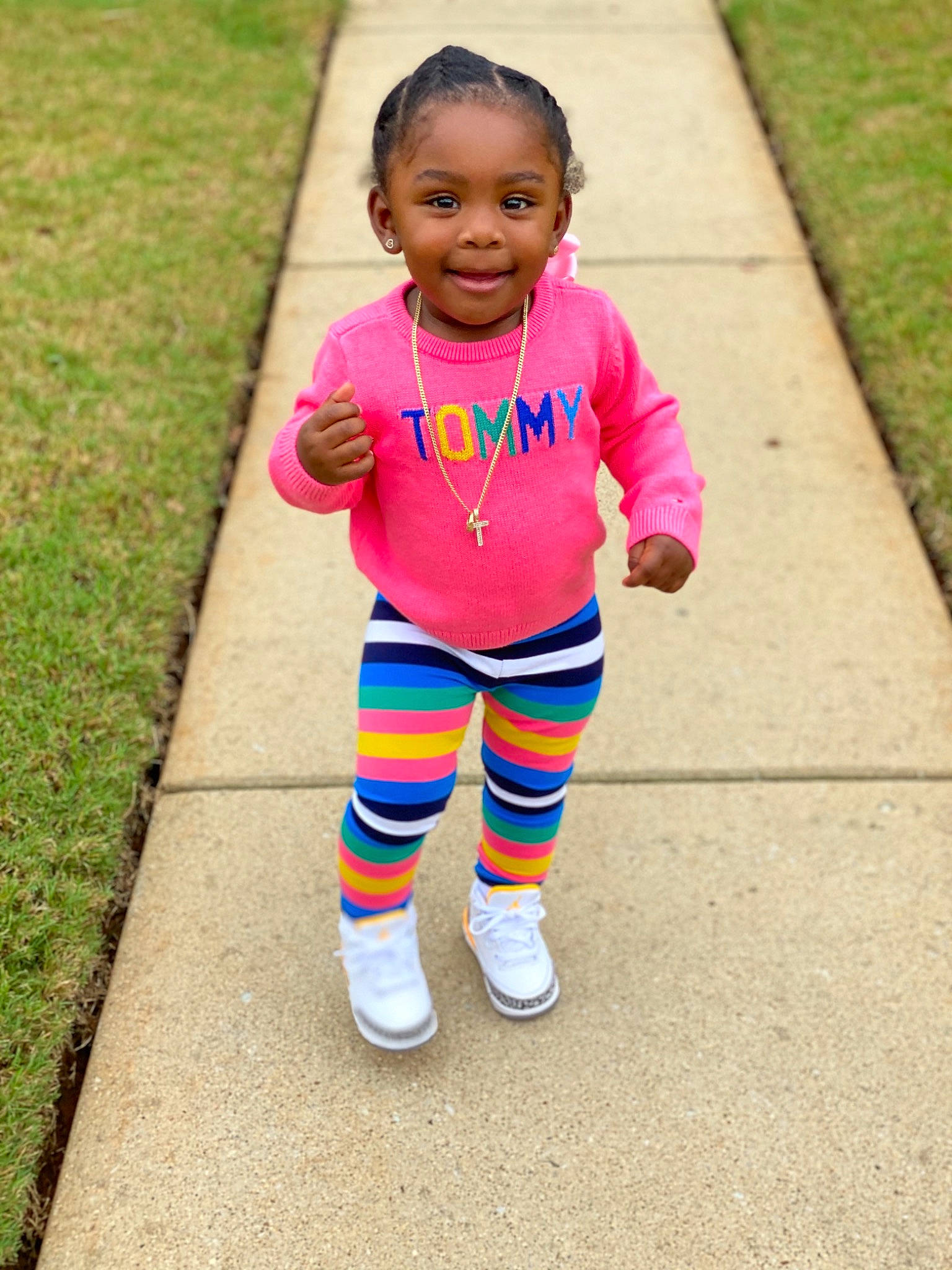 Talia joined the competition — help win amazing prizes! baby, baby_toddler_clothing, child, face, grass, happy, head, joy, people, person, pink, plant, play, recreation, smile, summer, t_shirt, toddler, vacation, walking