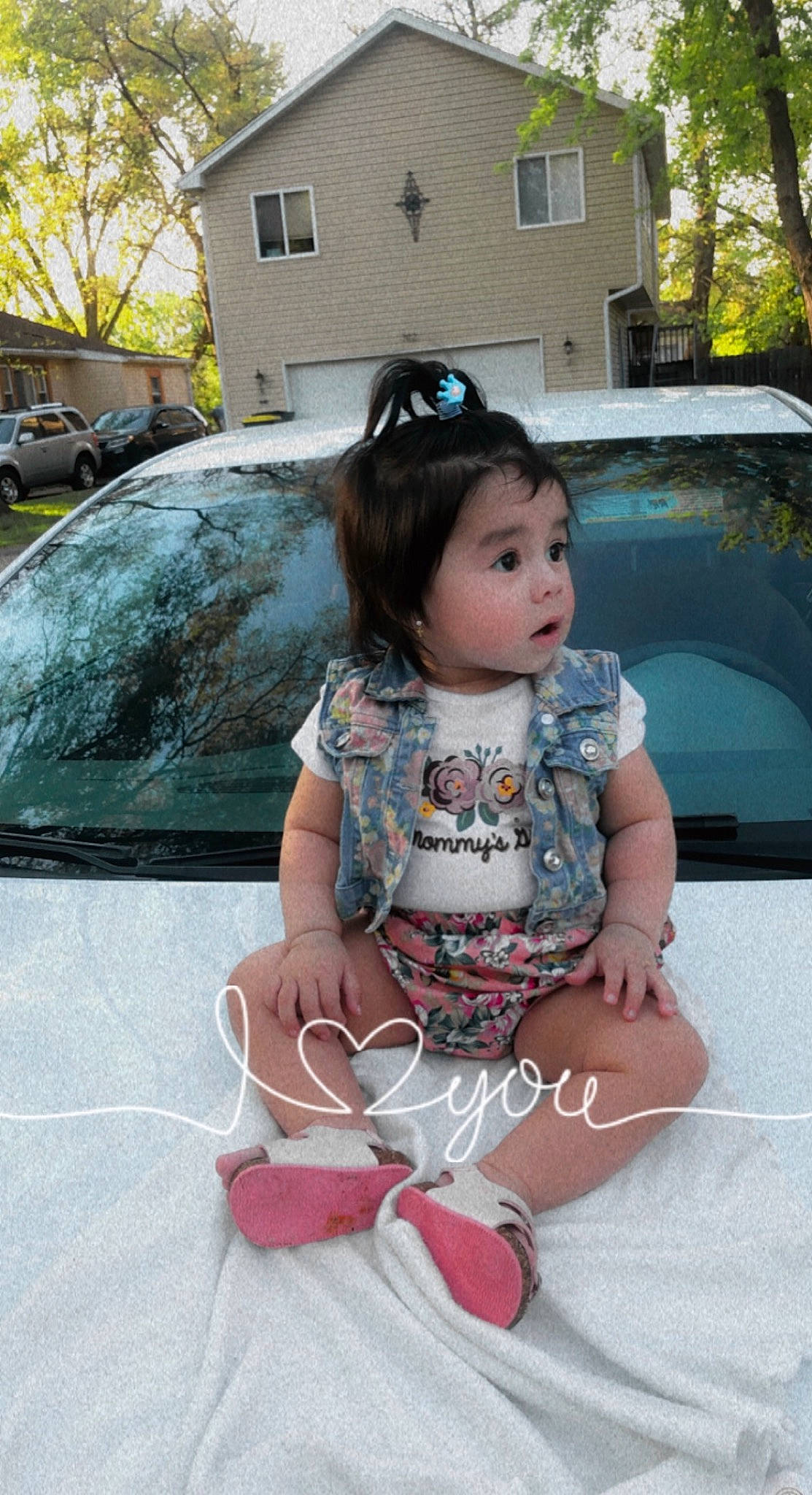 Athena is registered to the contest to win money with this photo: automotive_design, automotive_exterior, automotive_lighting, baby_toddler_clothing, car, dress, event, grass, happy, hood, motor_vehicle, person, pink, recreation, snapshot, surprise, toddler, tree, vehicle, vehicle_door
