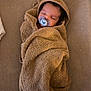 baby, sleeping, pacifier, towel, wrapped, cozy, infant, child, soft, brown, blanket, cute, peaceful, indoors, portrait, newborn, head, face, resting, comfort