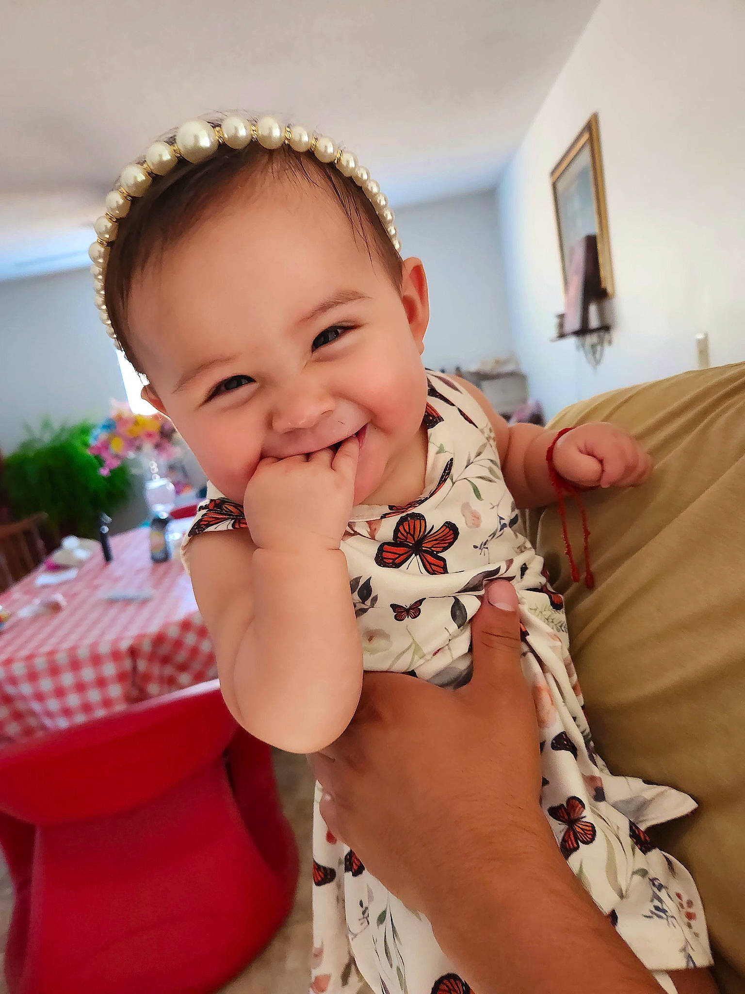 Isabella joined the competition — help win amazing prizes! baby, baby_laughing, baby_toddler_clothing, cheek, child, comfort, finger, fun, happy, human_leg, iris, joy, lip, mouth, person, picture_frame, sitting, skin, smile, thigh