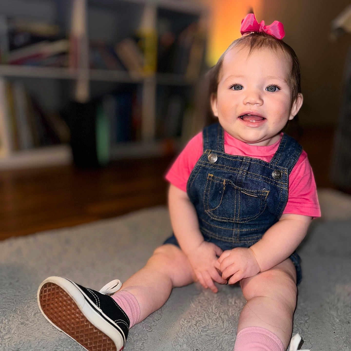 Topanga joined the competition — help win amazing prizes! baby, clothing, couch, face, footwear, furniture, happy, hardwood, head, jeans, pants, person, photography, portrait, sandal, shoe, shorts, sitting, sneaker, wood
