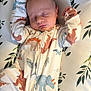 Greyson is registered to the contest to win money with this photo: baby, sleeping, onesie, dinosaur_print, infant, blanket, leaf_pattern, peaceful, arms_up, closed_eyes, cute, soft_lighting, indoor, portrait, child, newborn, cozy, resting, fabric, skin