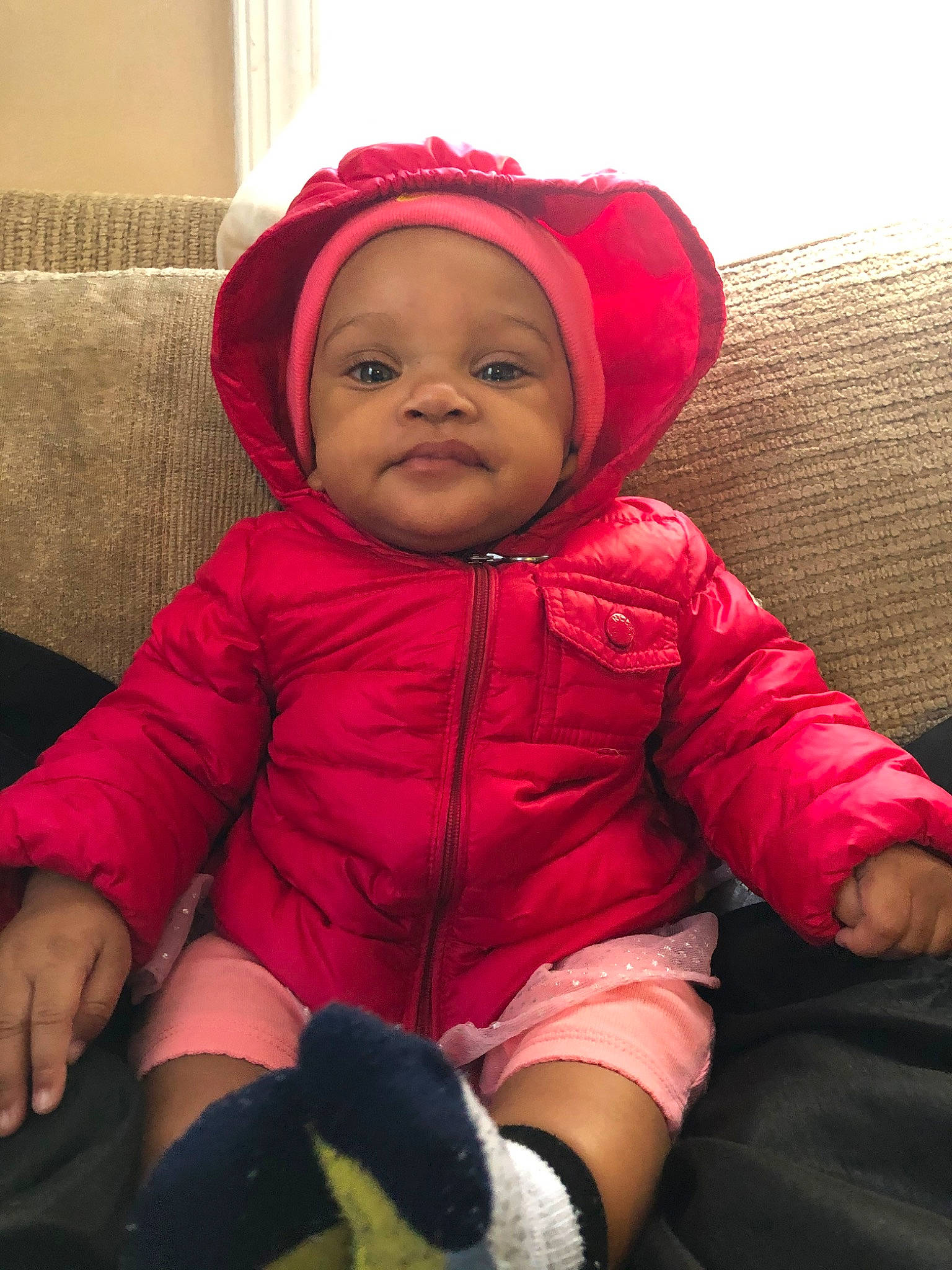 Jalani joined the competition — help win amazing prizes! baby, cheek, child, face, head, headgear, hoodie, jacket, magenta, outerwear, person, pink, red, skin, smile, toddler