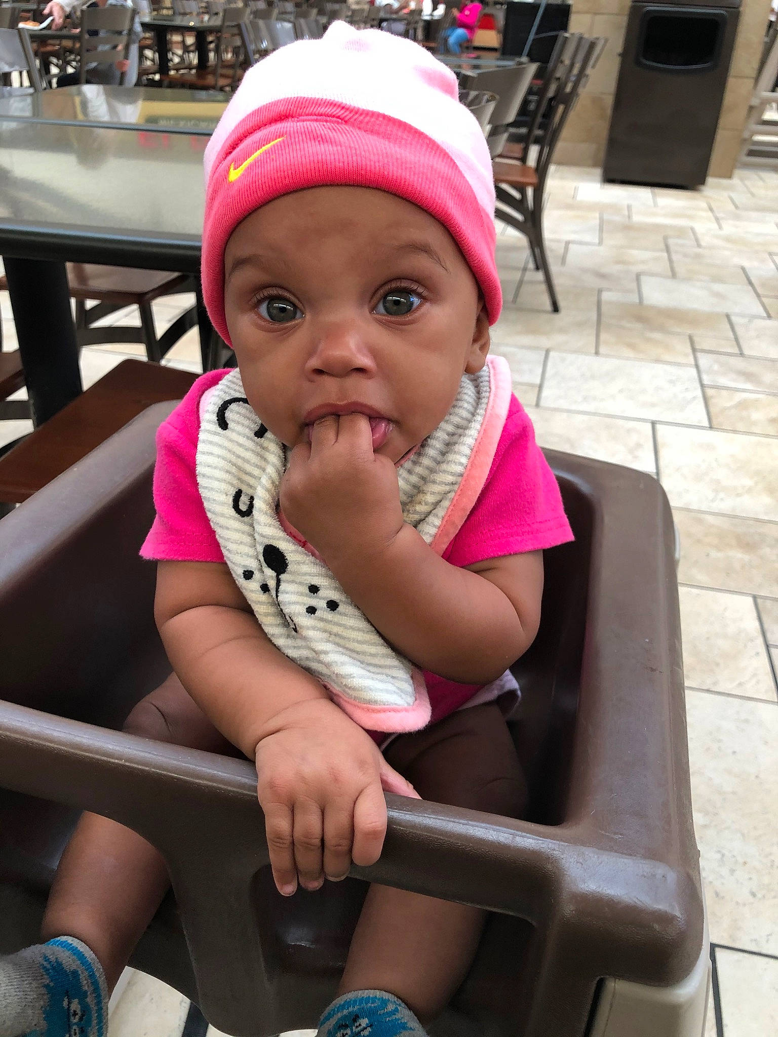 Jalani joined the competition — help win amazing prizes! baby, child, headwear, person, pink, sitting, sun_hat, surprise, toddler, vacation
