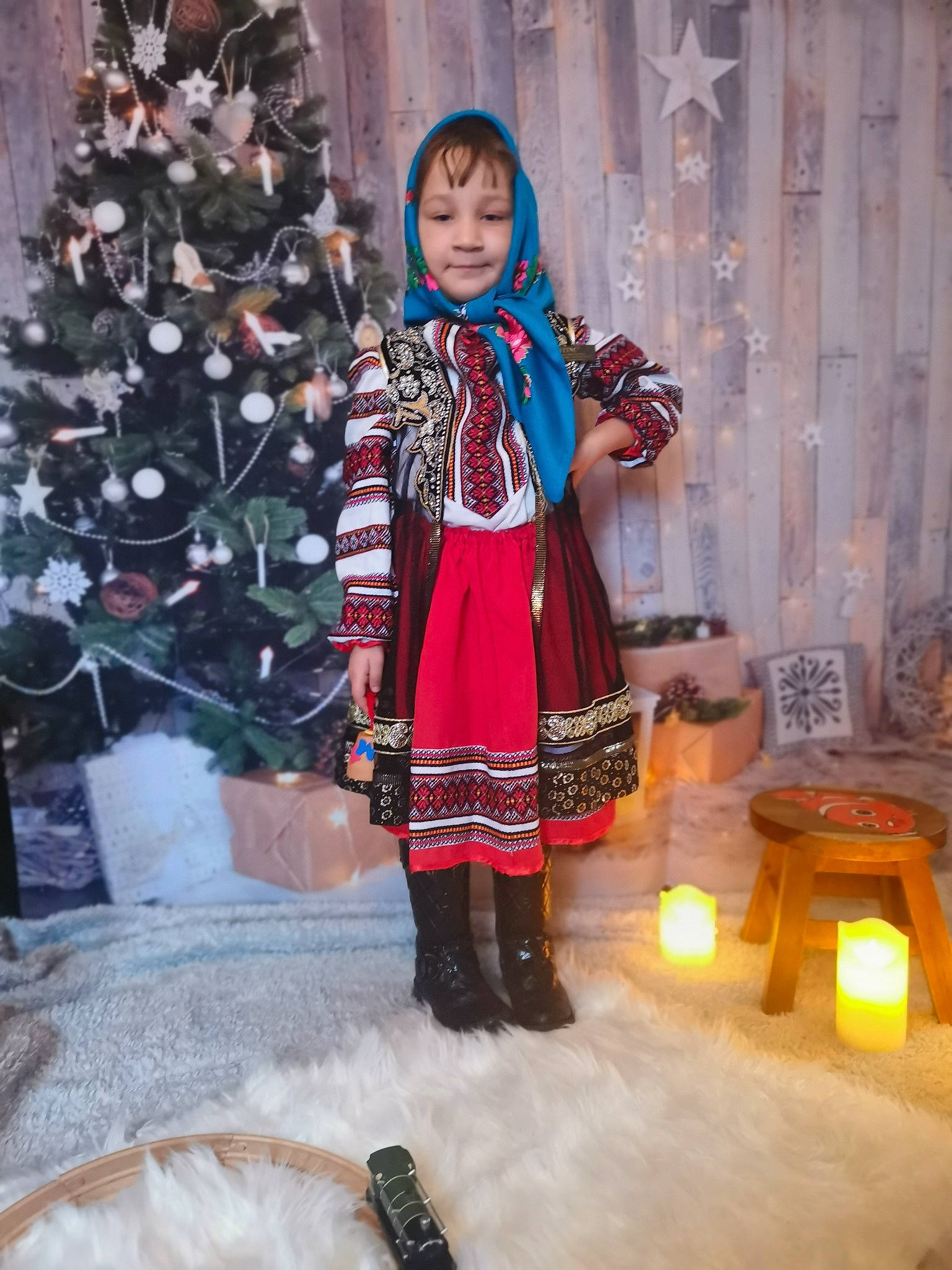 Nectaria is registered to the contest to win money with this photo: child, christmas, christmas_ornament, christmas_tree, conifer, event, fashion_design, fun, fur, holiday, holiday_ornament, ornament, pattern, person, room, sitting, sleeve, toddler, tradition, tree