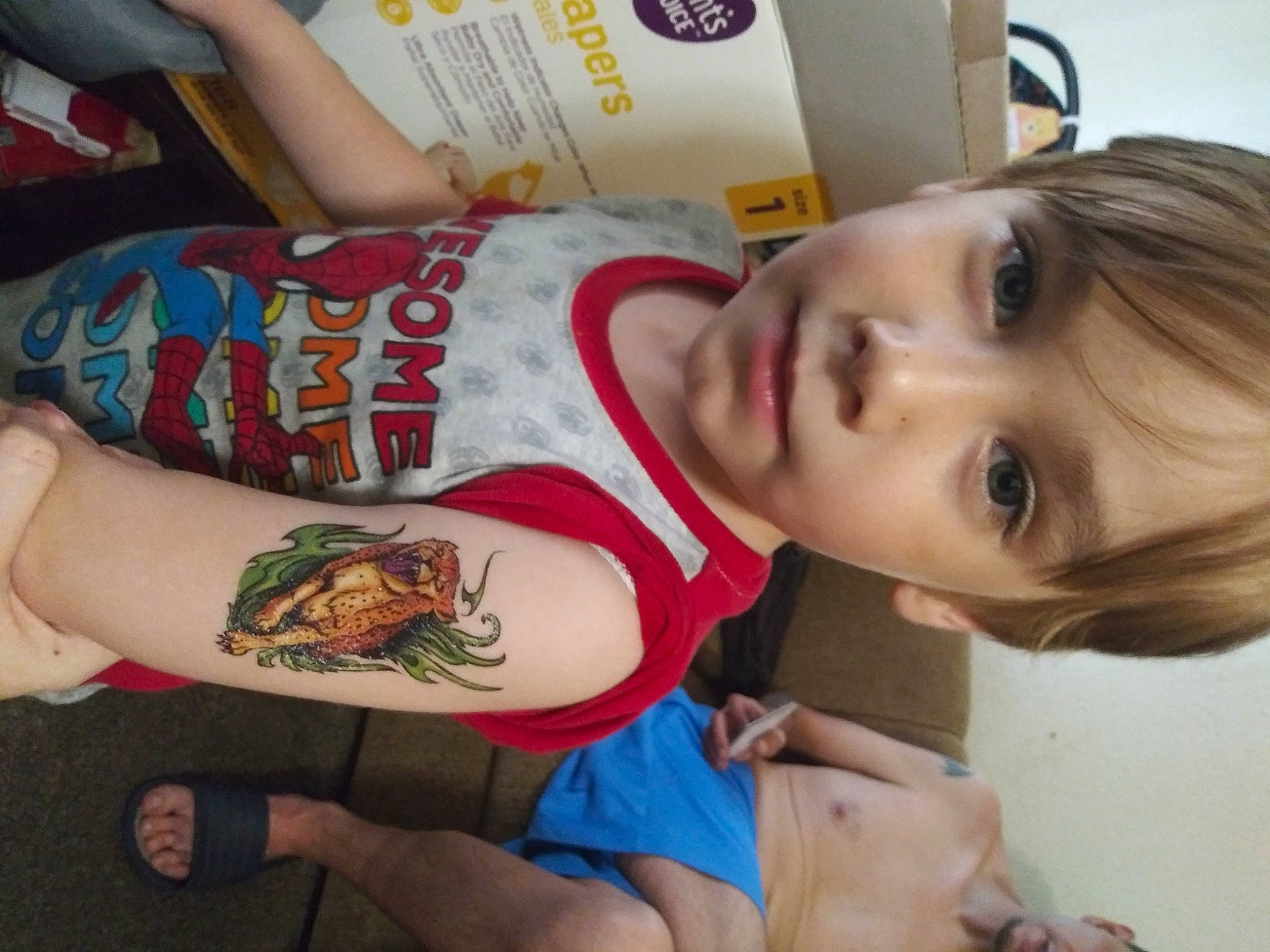 Benjamin joined the competition — help win amazing prizes! arm, child, eating, leg, mouth, person, tattoo, tattoo_artist, temporary_tattoo, thigh