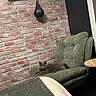Vibes participe au concours pour gagner de l'argent avec cette photo : cat, gray_cat, chair, green_chair, quilted_blanket, bed, brick_wall, punching_bag, hanging_bag, plant, shelf, cozy, indoor, furniture, relaxing, pet, home_interior, comfortable, resting, modern_decor