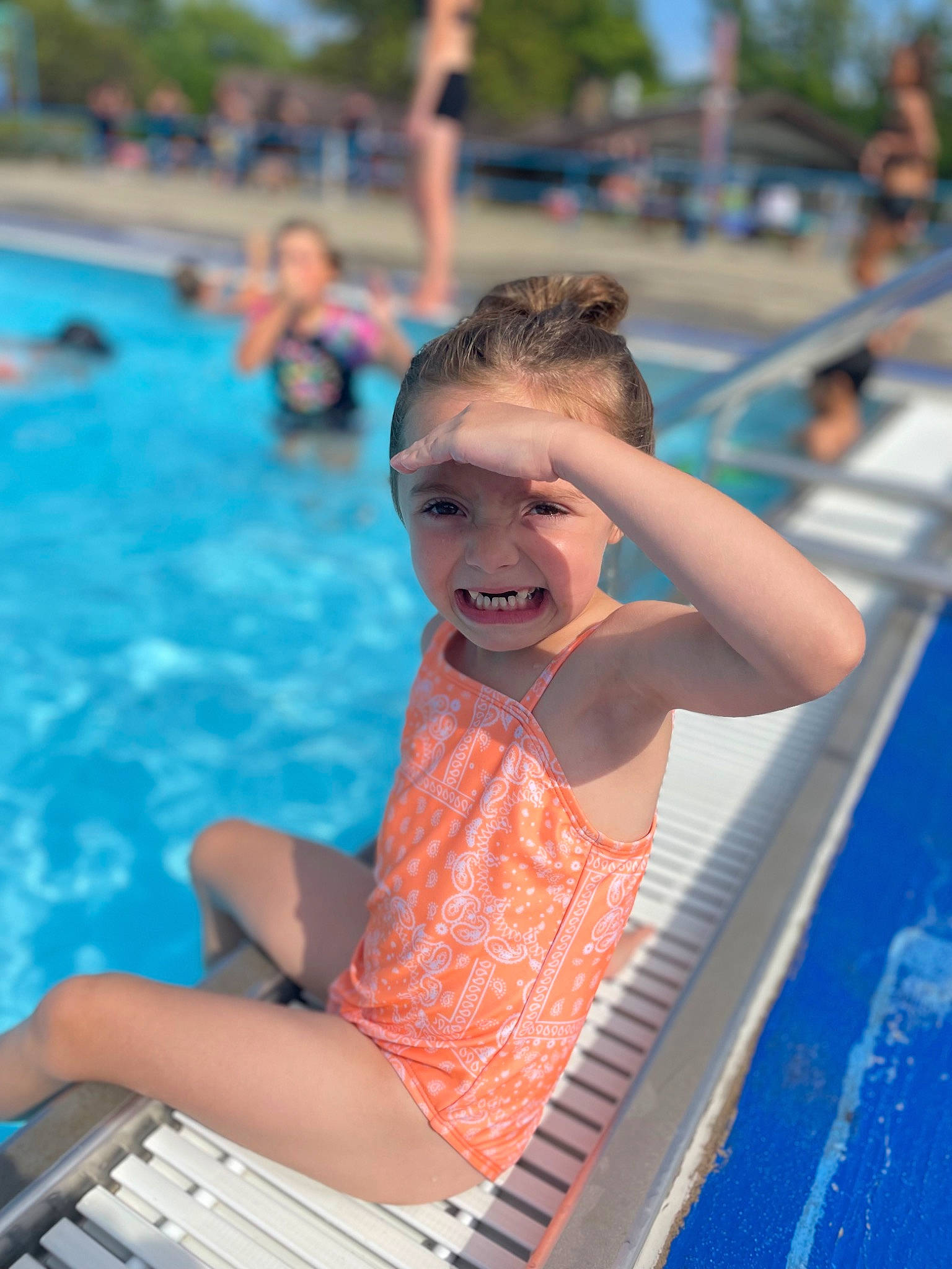 Kaelyn joined the competition — help win amazing prizes! azure, child, fun, happy, human_leg, joy, leisure, leisure_centre, outdoor_furniture, person, personal_protective_equipment, recreation, sitting, sky, smile, summer, swimming_pool, swimwear, thigh, toddler