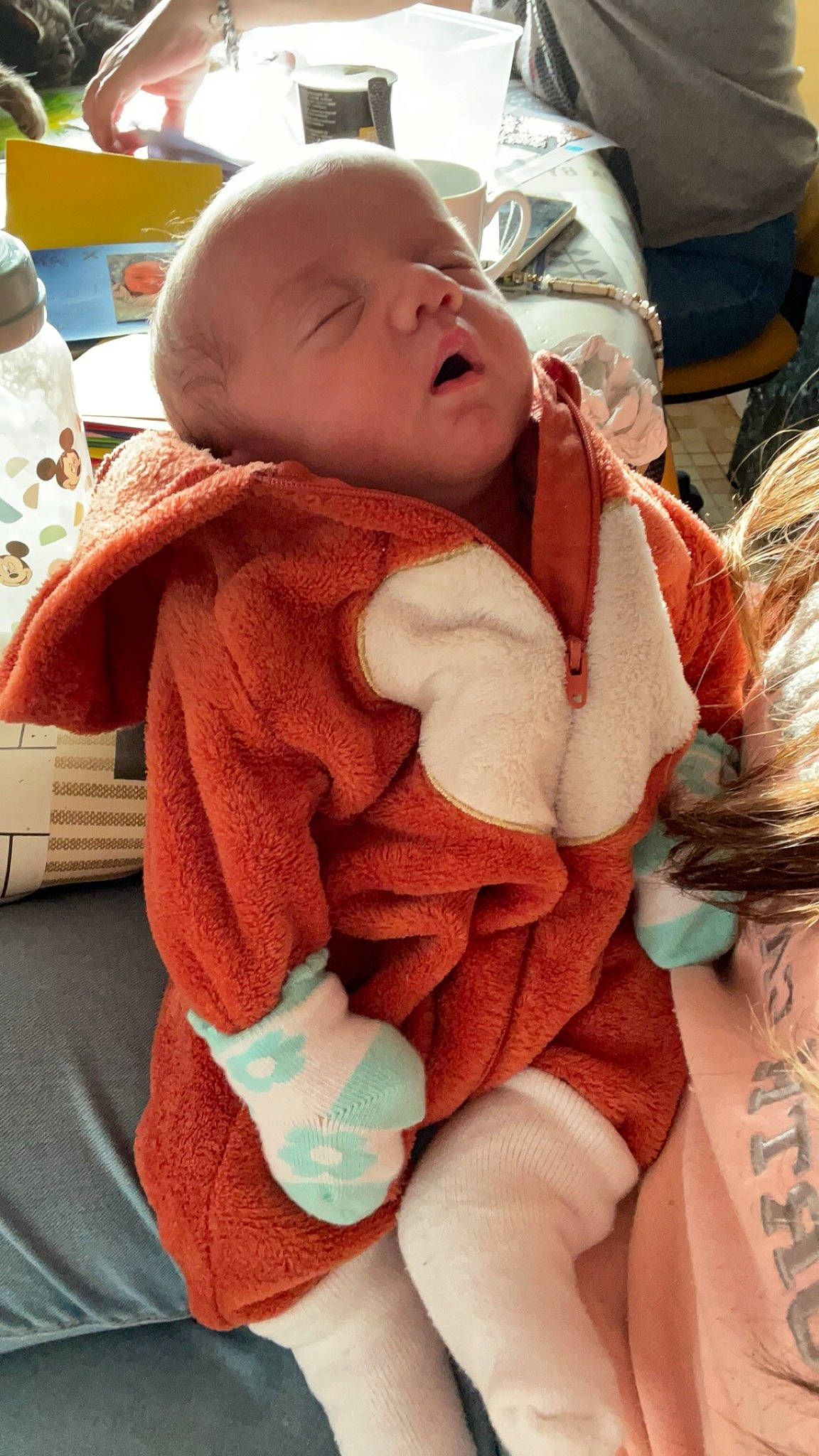 Lucas a rejoint le concours — aidez-le/la à gagner de superbes lots ! baby, baby_toddler_clothing, brown_hair, cheek, child, comfort, doll, fur, human_leg, lap, linens, person, sitting, skin, stuffed_toy, thigh, thumb, toddler, toy, trunk