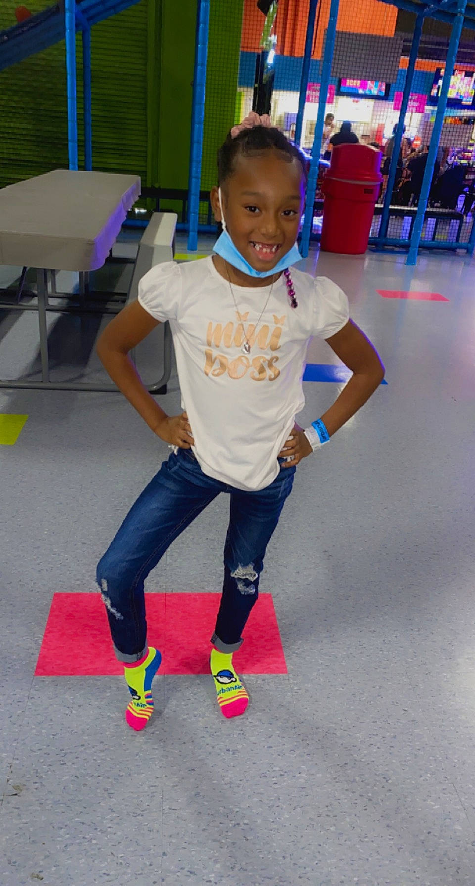 Aubreann joined the competition — help win amazing prizes! child, electric_blue, event, fashion_design, floor, flooring, fun, happy, joint, joy, knee, leisure, person, recreation, room, sleeve, smile, sportswear, standing, t_shirt