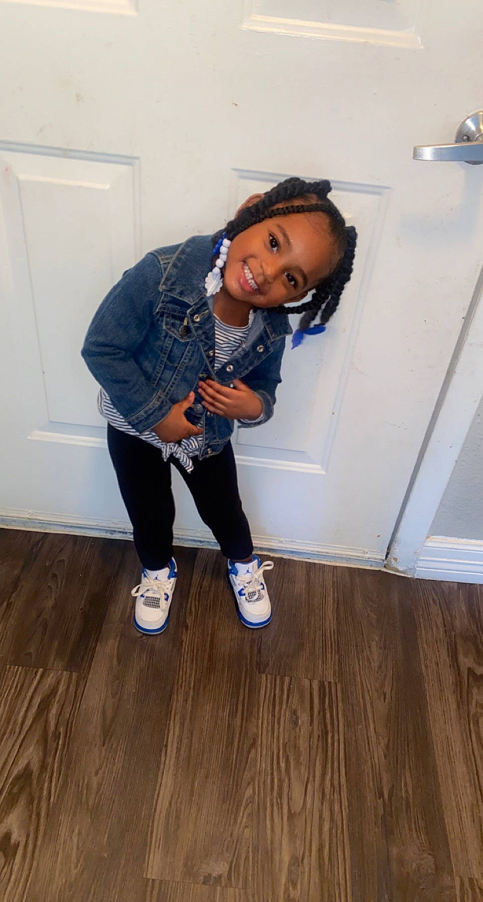 Alysia joined the competition — help win amazing prizes! floor, flooring, fun, happy, hardwood, human_leg, joy, knee, laminate_flooring, leg, person, shoe, sleeve, smile, sneakers, standing, t_shirt, thigh, toddler, varnish