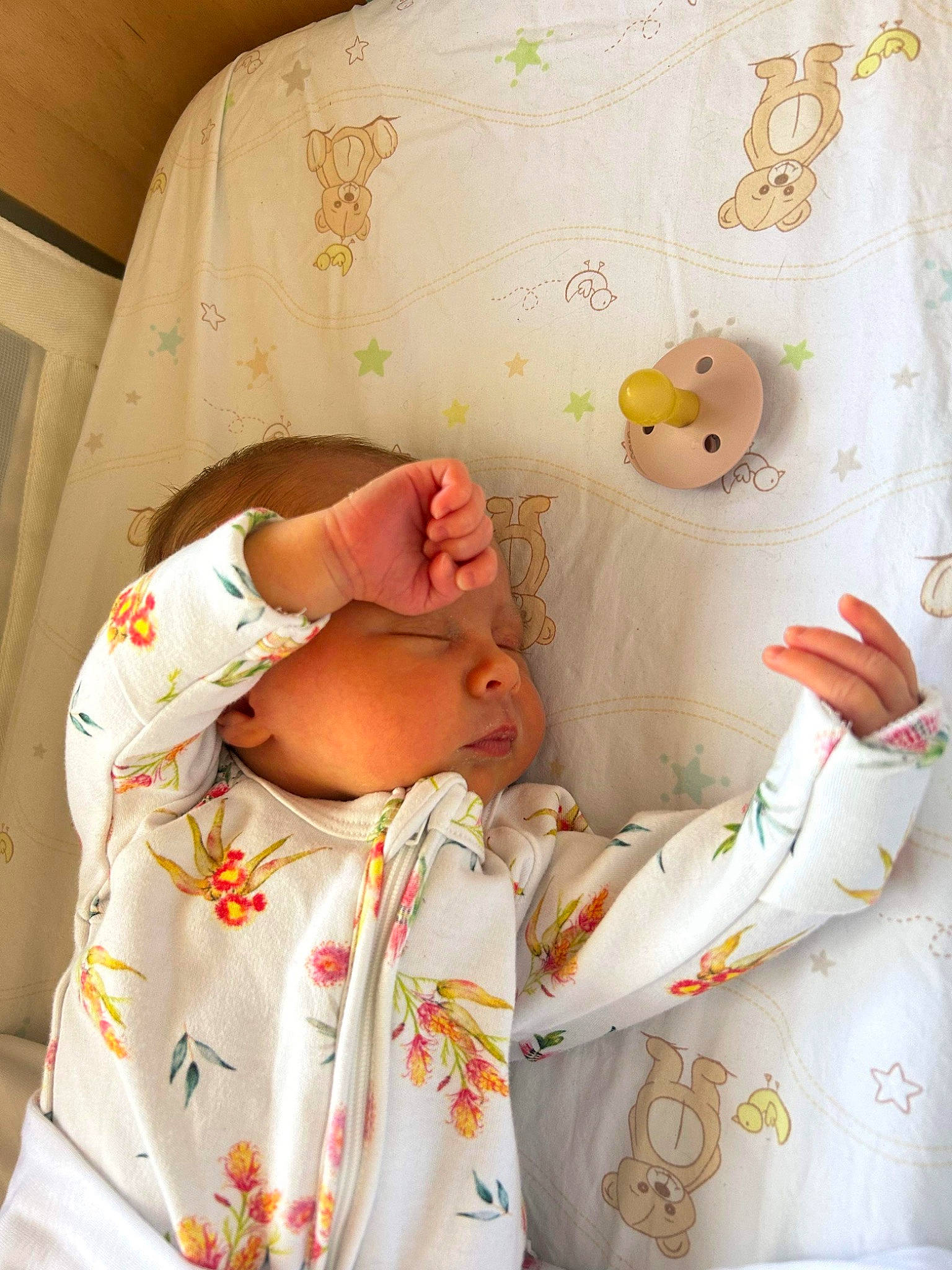 Morgan is registered to the contest to win money with this photo: abdomen, baby, baby_products, baby_safety, baby_sleeping, baby_toddler_clothing, bed, bed_sheet, bedding, bedtime, child, comfort, headwear, infant_bed, linens, pattern, peach, person, room, stuffed_toy