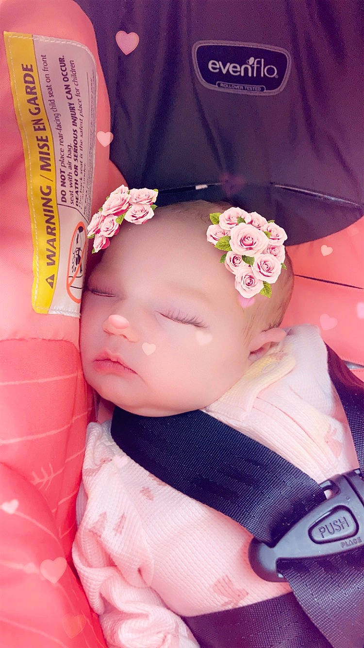 Laura is registered to the contest to win money with this photo: baby, baby_toddler_clothing, cap, chin, dress, eyelash, flower, hair_accessory, head, headgear, lip, magenta, neck, peach, person, petal, pink, skin, sleeve, textile