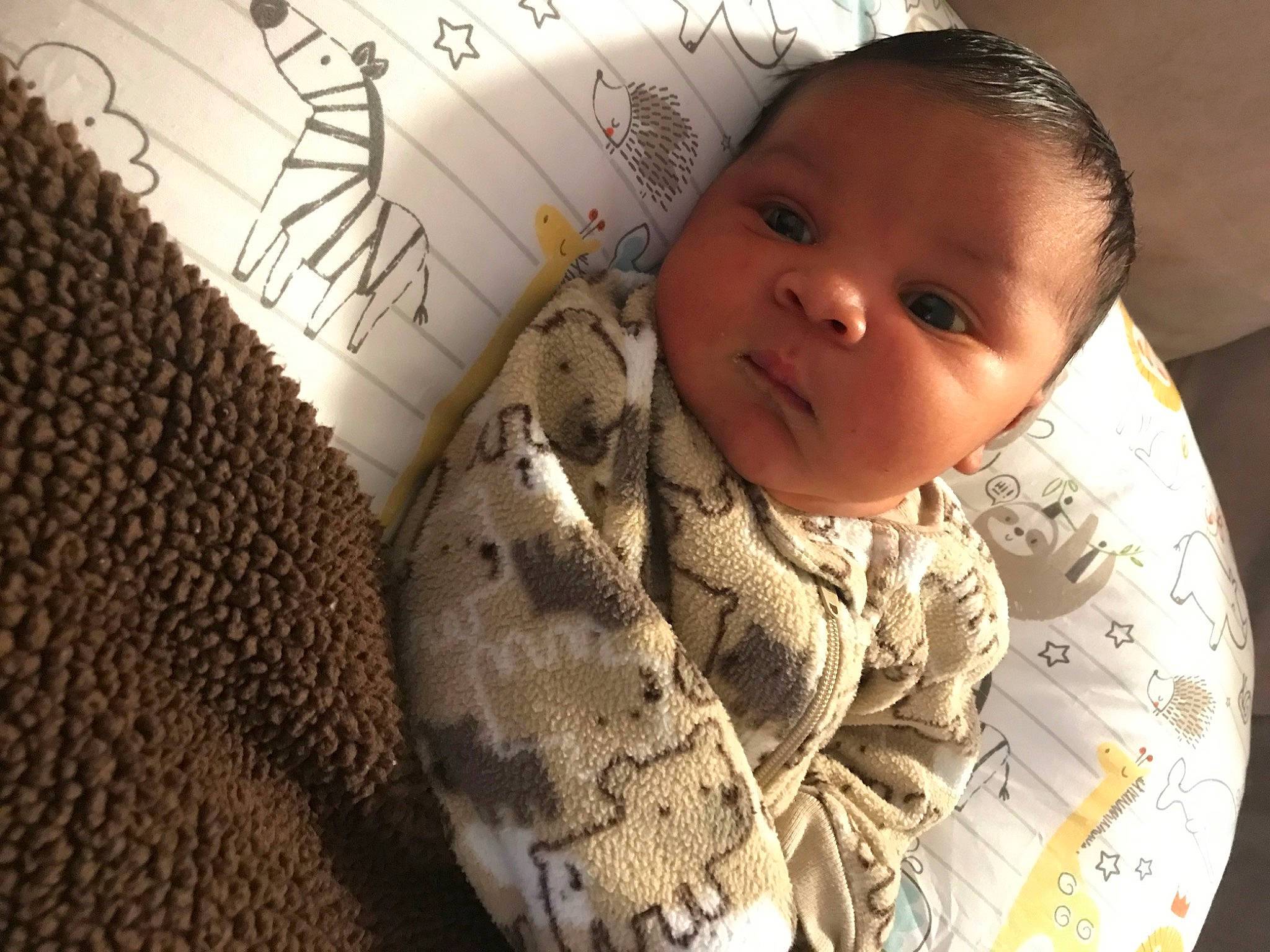 Jabari is registered to the contest to win money with this photo: adaptation, baby, baby_products, baby_safety, baby_sleeping, bedding, cheek, comfort, eyelash, finger, happy, iris, linens, lip, mammal, nose, person, room, skin, textile