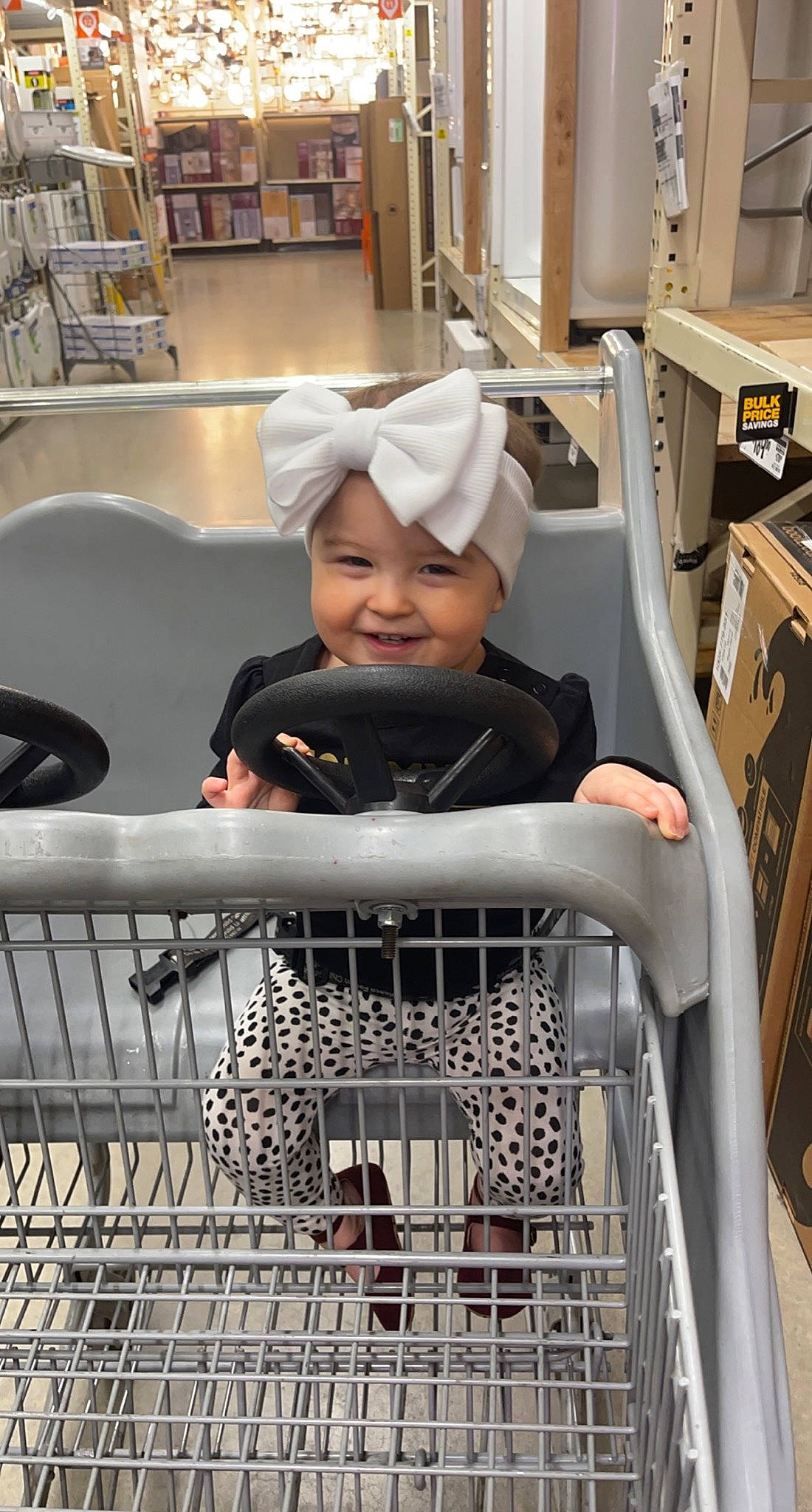 Karley is registered to the contest to win money with this photo: automotive_design, baby, baby_products, baby_safety, baby_toddler_clothing, bookcase, child, comfort, engineering, fun, hat, headwear, joy, person, product, service, shelf, shopping_cart, smile, snapshot