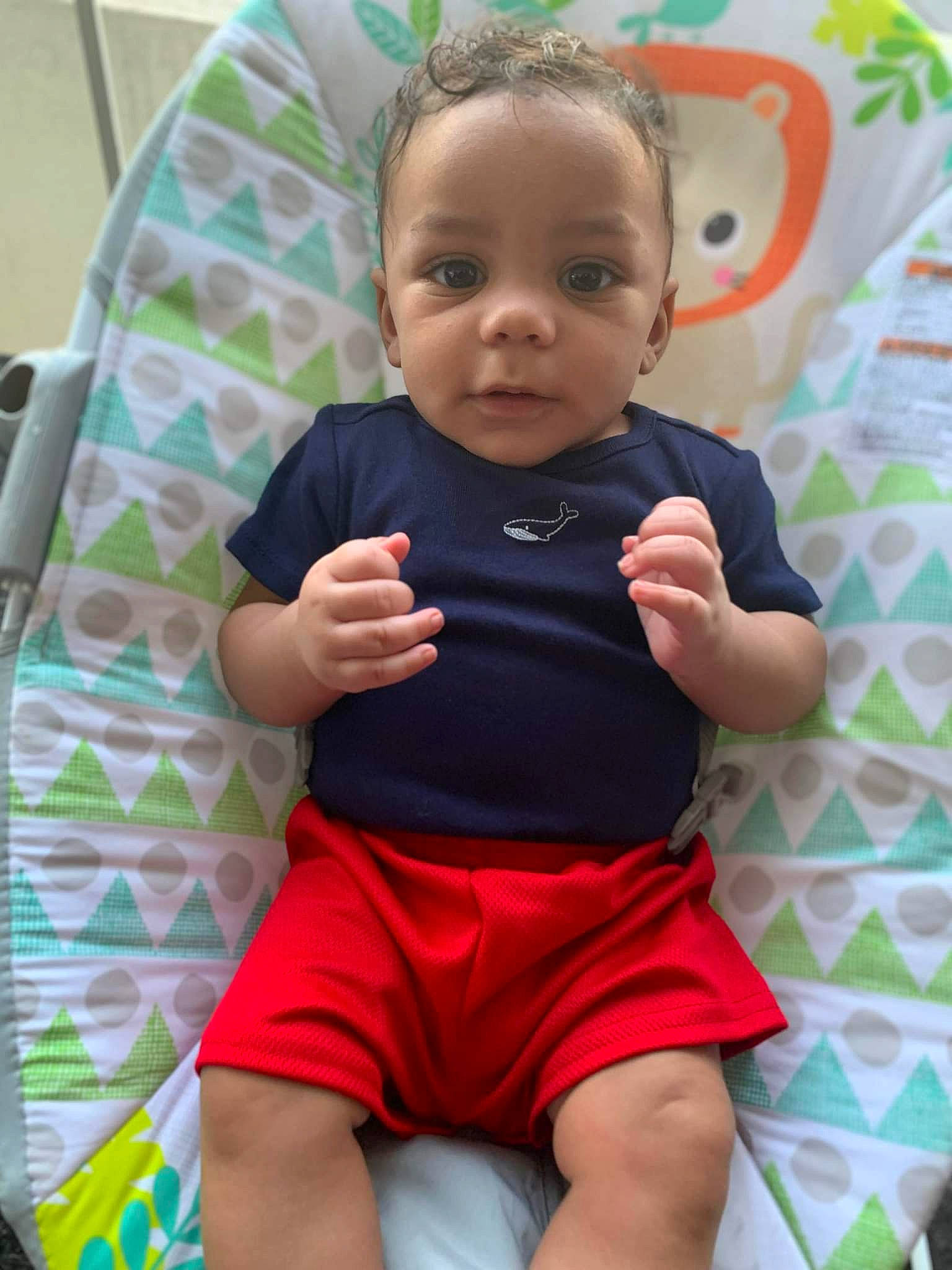 Kashton joined the competition — help win amazing prizes! baby, baby_products, baby_toddler_clothing, cheek, child, comfort, fun, hairstyle, happy, leisure, linens, pattern, person, shorts, sitting, skin, sleeve, t_shirt, textile, thigh