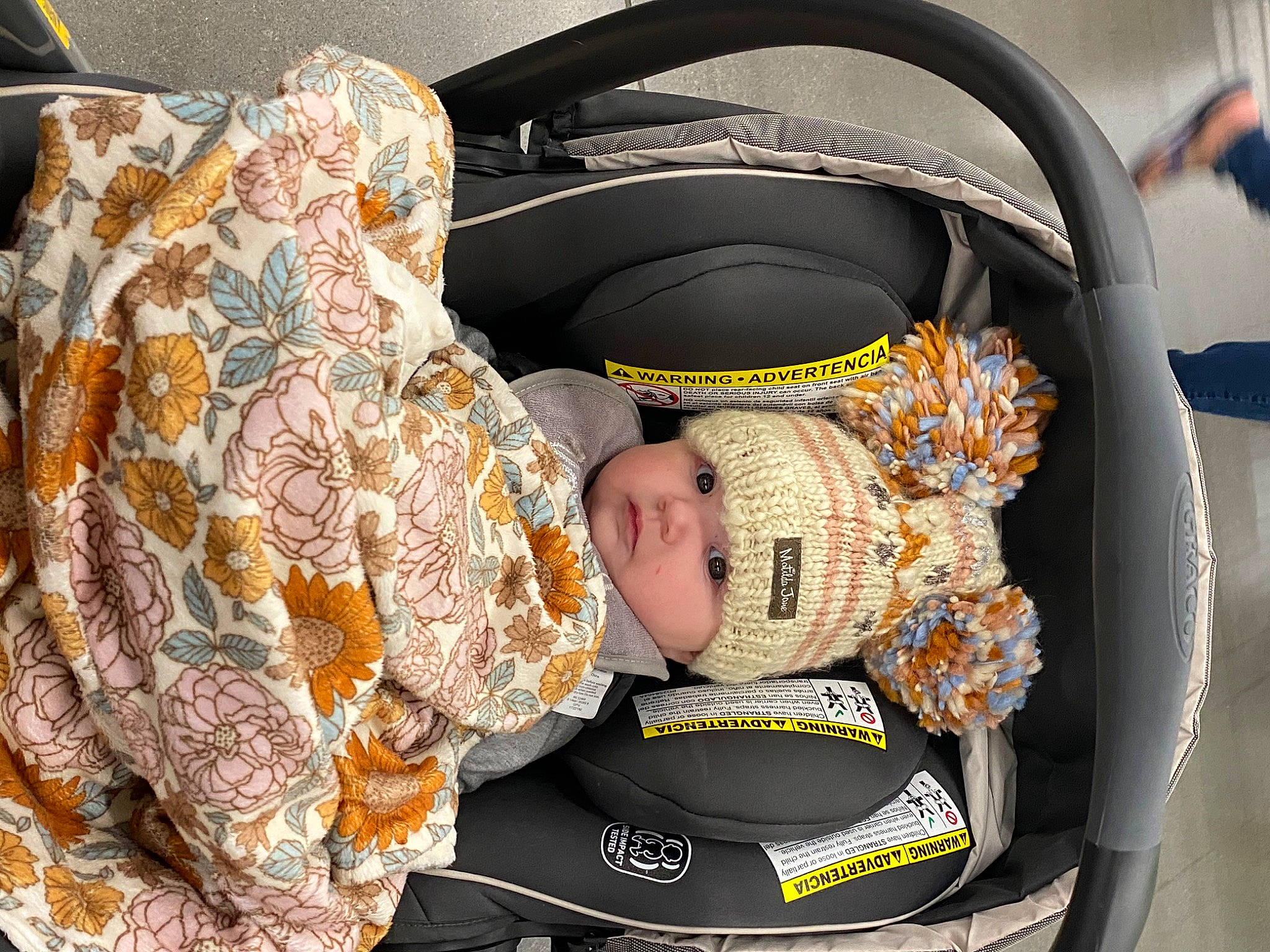 Hadley is registered to the contest to win money with this photo: auto_part, automotive_design, baby, baby_carriage, baby_products, baby_safety, baby_sleeping, baby_toddler_clothing, bag, car_seat, child, comfort, event, fun, headwear, luggage_and_bags, pattern, person, personal_protective_equipment, toddler