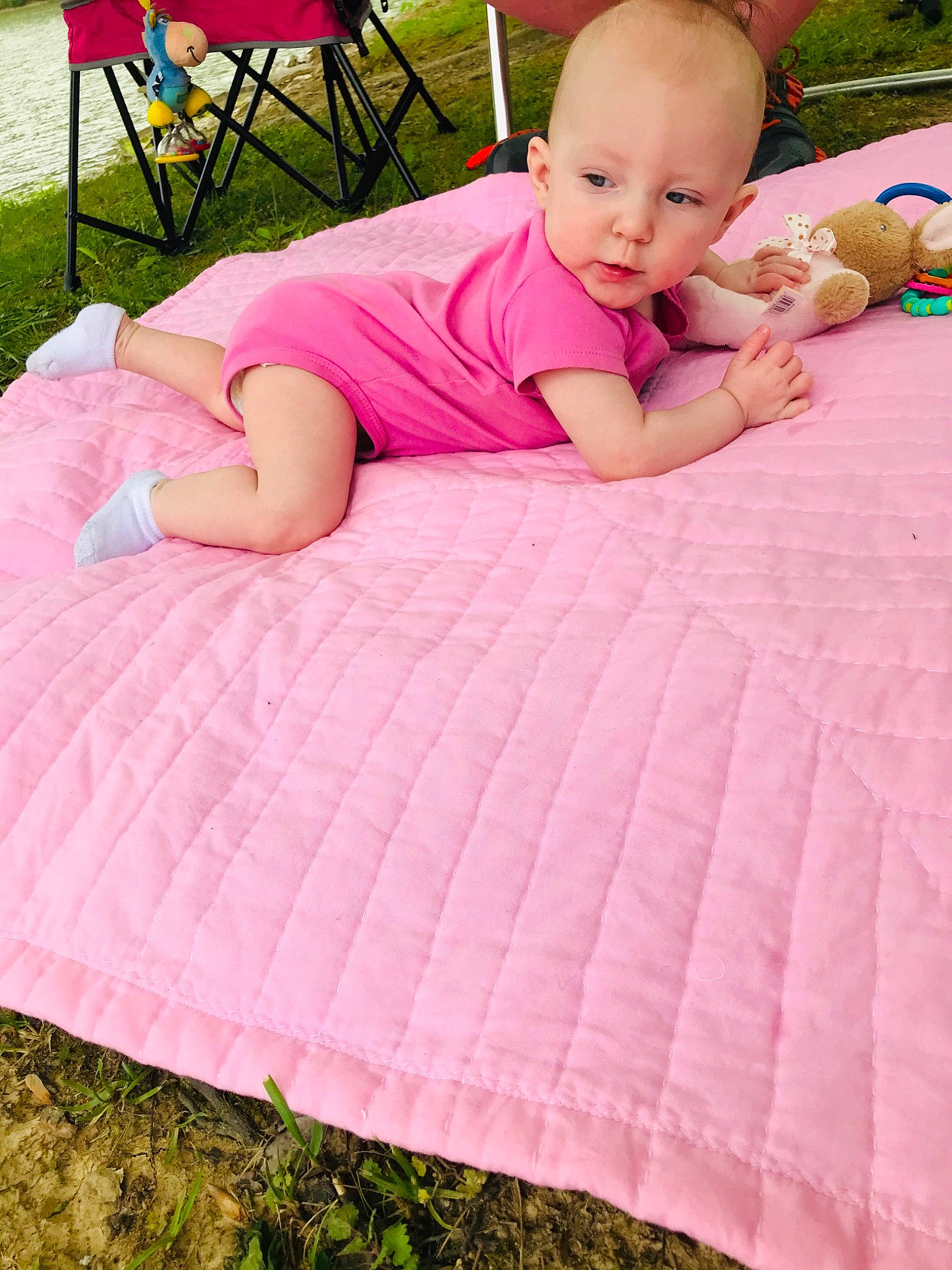 Liberty joined the competition — help win amazing prizes! baby, baby_toddler_clothing, comfort, eye, facial_expression, fun, grass, green, happy, leg, leisure, magenta, organ, person, photograph, pink, red, skin, summer, textile