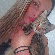 Appolo a rejoint le concours — aidez-le/la à gagner de superbes lots ! animal, arm, casual, cat, close_up, eyebrows, face, feline, hair, holding, human, indoor, long_hair, looking_at_camera, pet, portrait, skin, tabby_cat, whiskers, woman