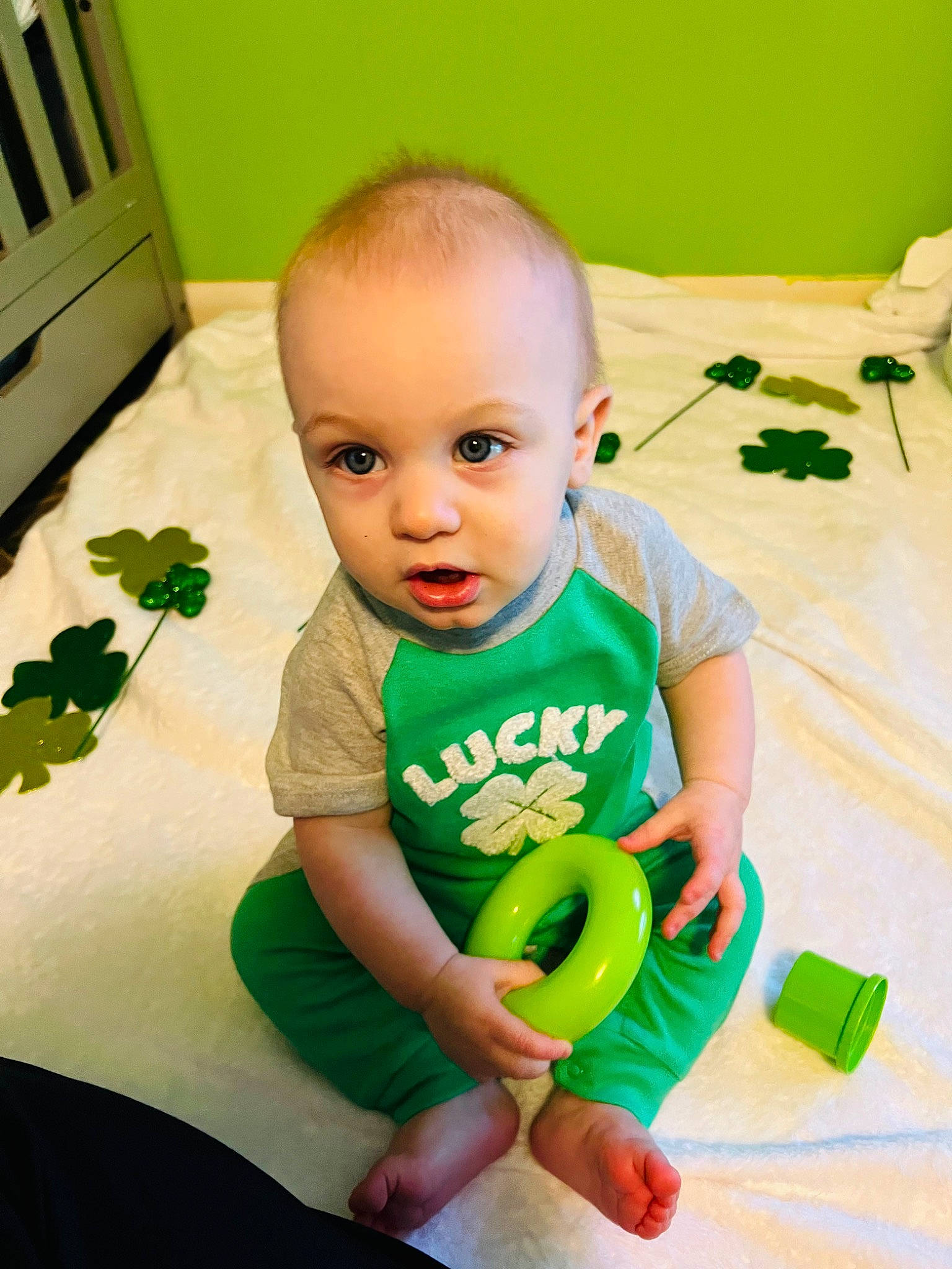 Gordon is registered to the contest to win money with this photo: baby, baby_playing_with_toys, baby_products, baby_toddler_clothing, baby_toys, child, flooring, fun, happy, person, play, product, room, sitting, skin, smile, sock, t_shirt, toddler, toy