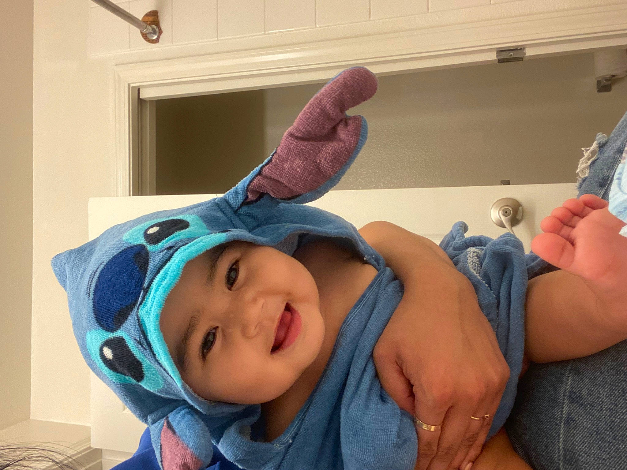 Courtney joined the competition — help win amazing prizes! azure, cap, child, comfort, electric_blue, eye, fashion_accessory, fun, gesture, happy, hat, headgear, headwear, mouth, person, personal_protective_equipment, purple, selfie, smile, textile