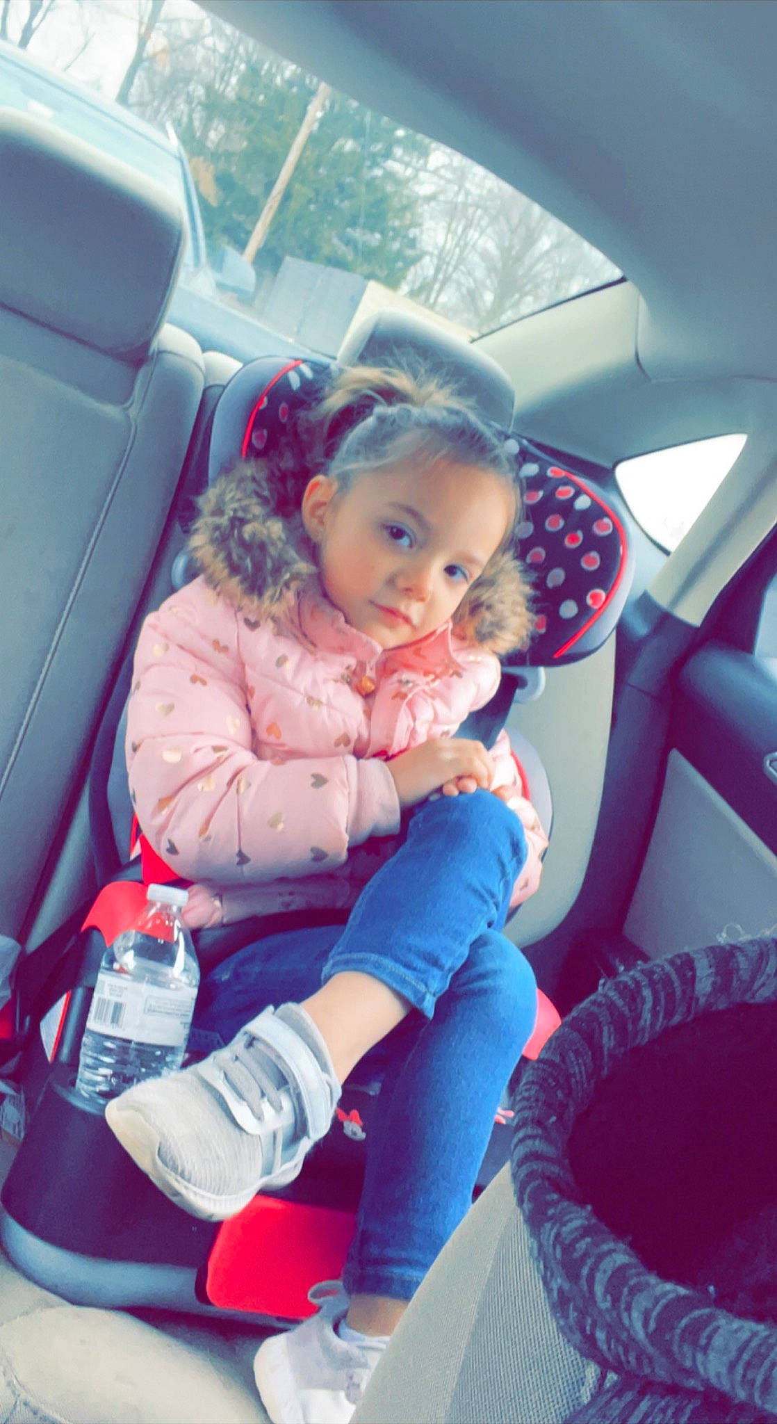 Angelina joined the competition — help win amazing prizes! auto_part, automotive_design, automotive_exterior, automotive_tire, baby_toddler_clothing, bottle, car, car_seat, car_seat_cover, child, comfort, fun, head_restraint, motor_vehicle, person, pink, product, steering_part, steering_wheel, toddler