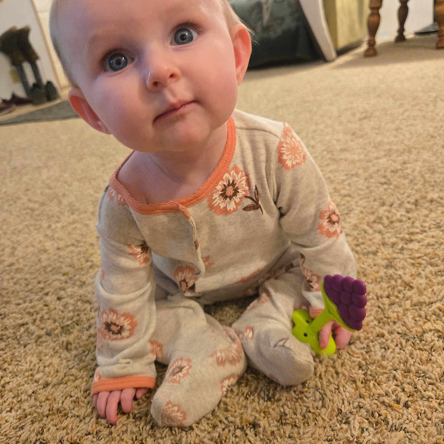 Oakley is registered to the contest to win money with this photo: architecture, baby, babycrawling, bodypart, building, clothing, couch, crawling, face, furniture, head, indoors, livingroom, pants, person, photography, portrait, room, sitting, toy