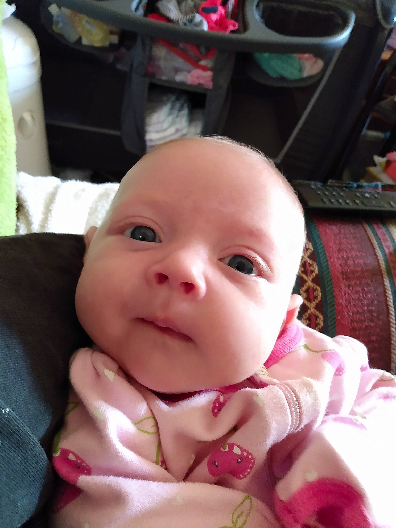 Willow joined the competition — help win amazing prizes! baby, baby_toddler_clothing, cheek, child, chin, comfort, eyebrow, eyelash, happy, head, iris, linens, lip, nail, person, pink, sitting, skin, smile, thumb