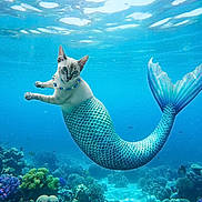 Bella Baby is registered to the contest to win money with this photo: animal, aquatic, blue_water, cat, coral_reef, cute, fantasy, fish, marine_life, mermaid_tail, nature, necklace, ocean, pets, playful, scales, sea_creature, surreal, swimming, underwater