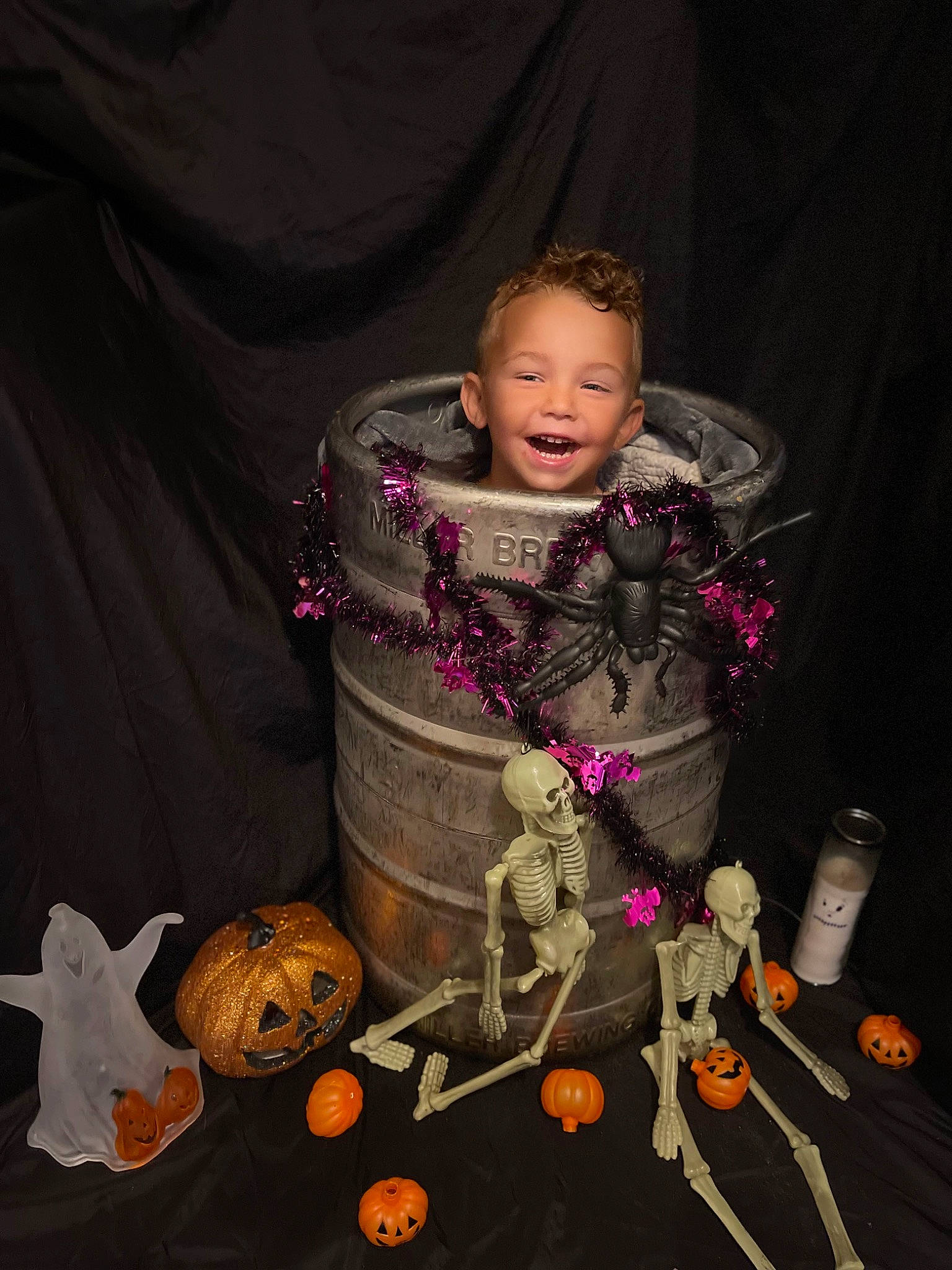 Kai joined the competition — help win amazing prizes! baby, calabaza, child, costume, cucurbita, doll, event, fashion_design, flash_photography, gourd, joy, person, pumpkin, purple, room, sleeve, smile, stuffed_toy, toddler, toy