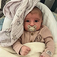 Tylio participe au concours pour gagner de l'argent avec cette photo : baby, baby_clothes, blanket, child, cozy, crib, cute, elephant_toy, indoors, infant, nursery, onesie, pacifier, plush_toy, ribbed_clothing, sleeping_area, soft_toy, star_pattern, wrapped, young_child