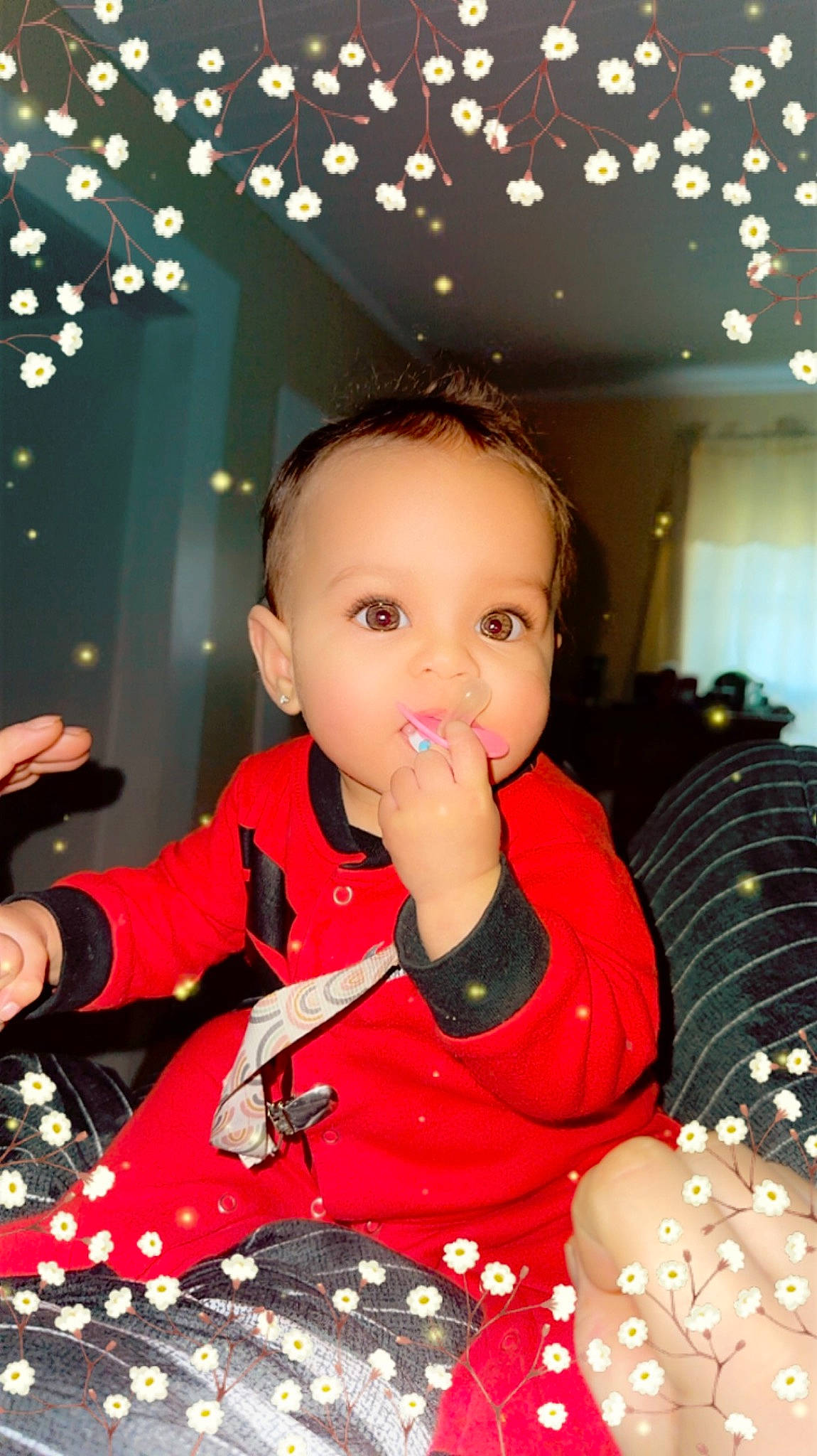 Aiyanna joined the competition — help win amazing prizes! baby_toddler_clothing, beauty, carmine, child, christmas, comfort_food, drinkware, event, facial_expression, finger, fun, happy, holiday, nail, party, pattern, person, sitting, sleeve, sweetness