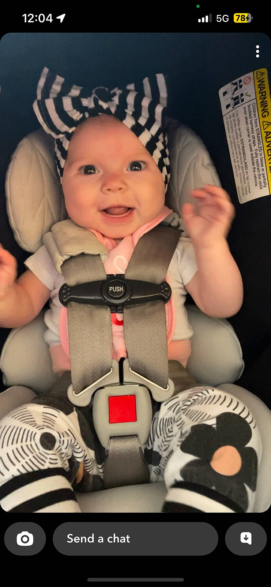 Lakelynn is registered to the contest to win money with this photo: accessories, baby, belt, bodypart, car, car_interior, carseat, clothing, cushion, face, finger, hand, hat, head, homedecor, person, photography, portrait, transportation, vehicle