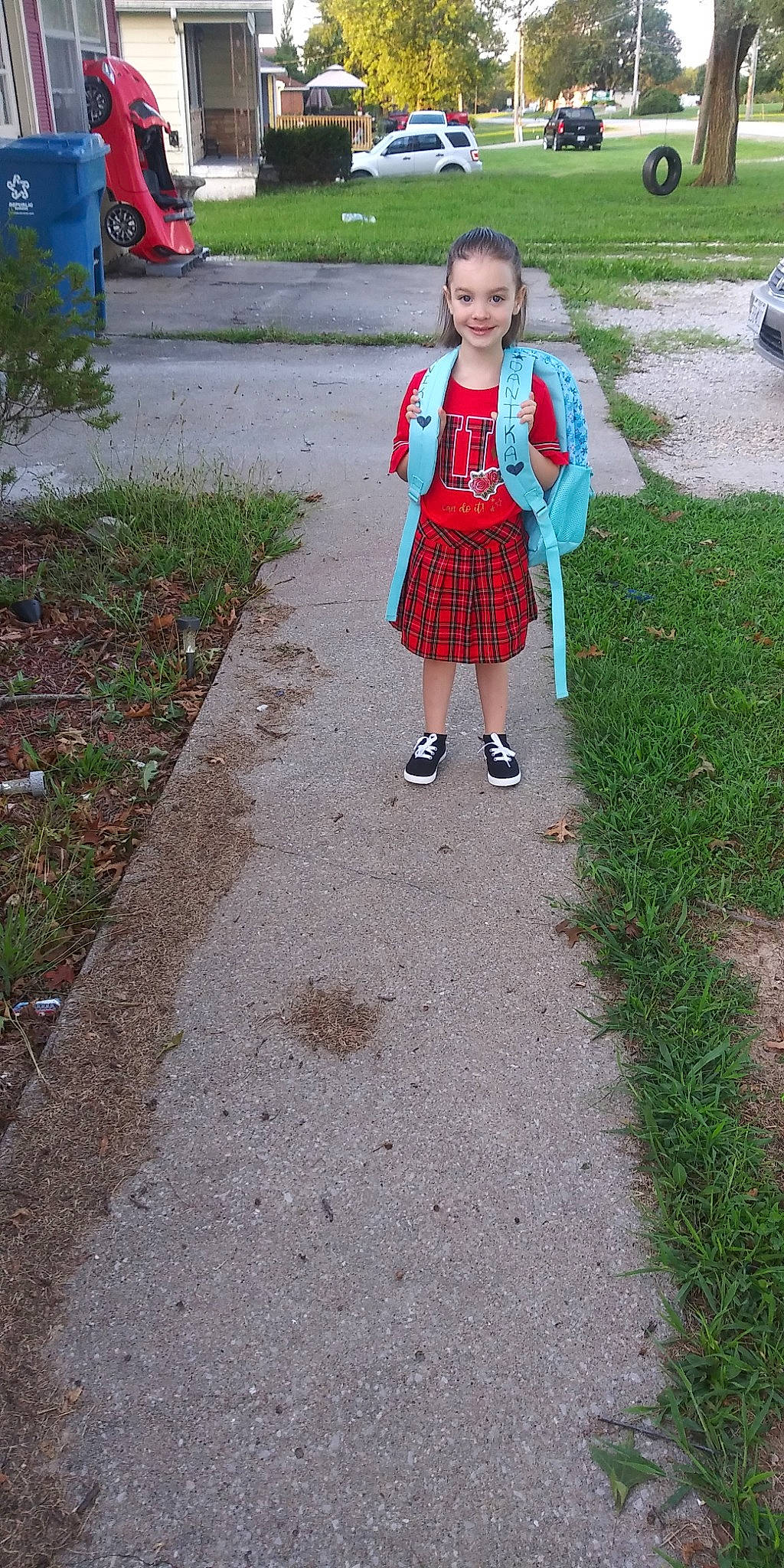 Danika joined the competition — help win amazing prizes! child, dress, grass, joy, person, road, sidewalk, walking