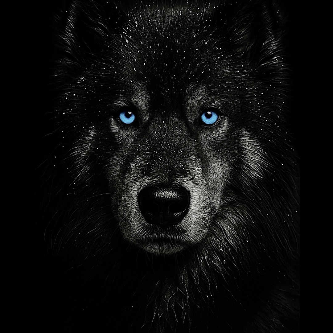 Thiemo a rejoint le concours — aidez-le/la à gagner de superbes lots ! animal, black_fur, blue_eyes, canine, close_up, cold, dark_background, face, fur, intense_gaze, majestic, mammal, nature, outdoor, portrait, predator, snow, wildlife, winter, wolf