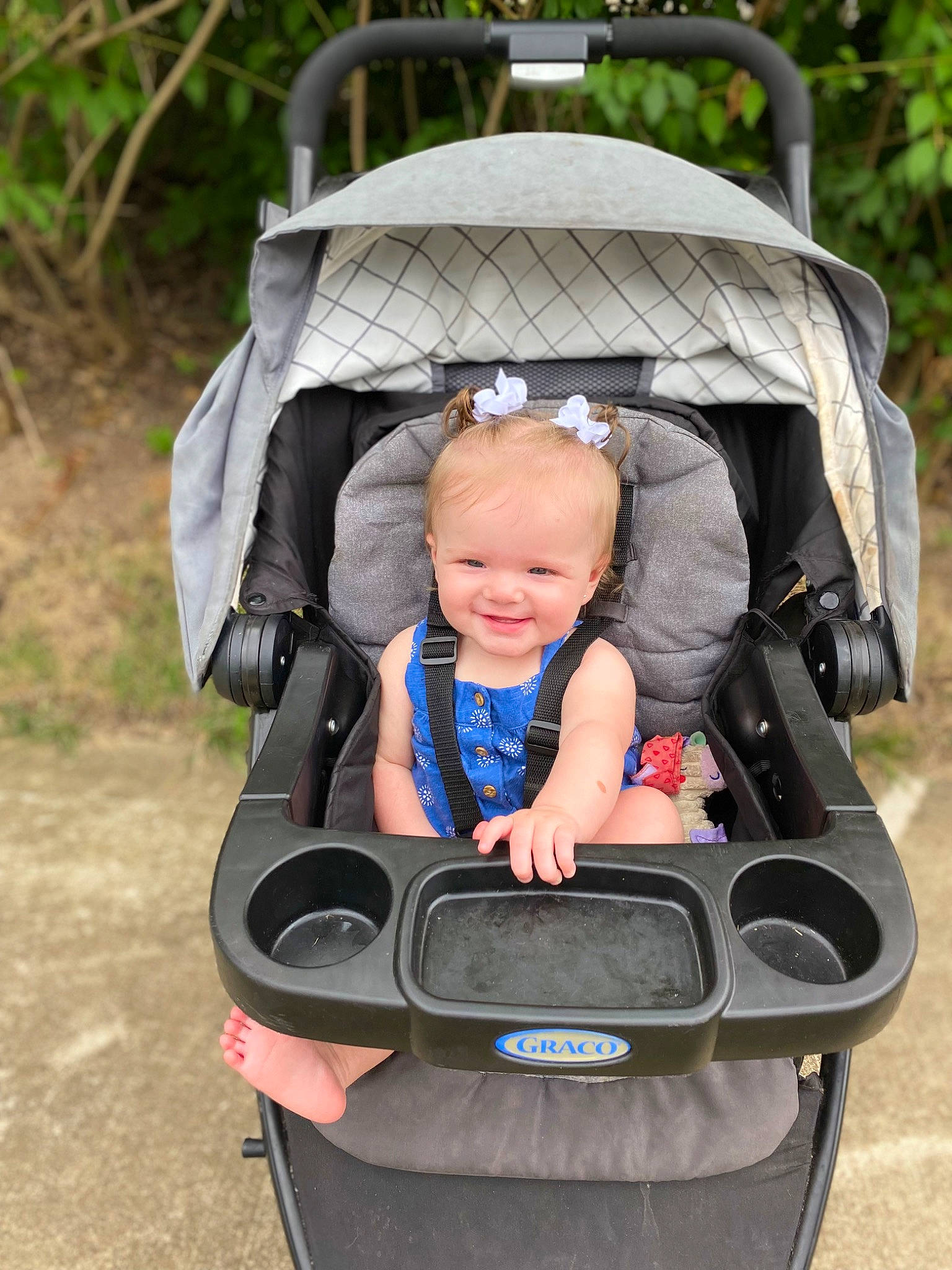Ayla joined the competition — help win amazing prizes! baby_carriage, baby_toddler_clothing, bag, comfort, eye, fun, grass, hand, joy, leisure, luggage_and_bags, person, photograph, plant, product, recreation, smile, tire, toddler, travel