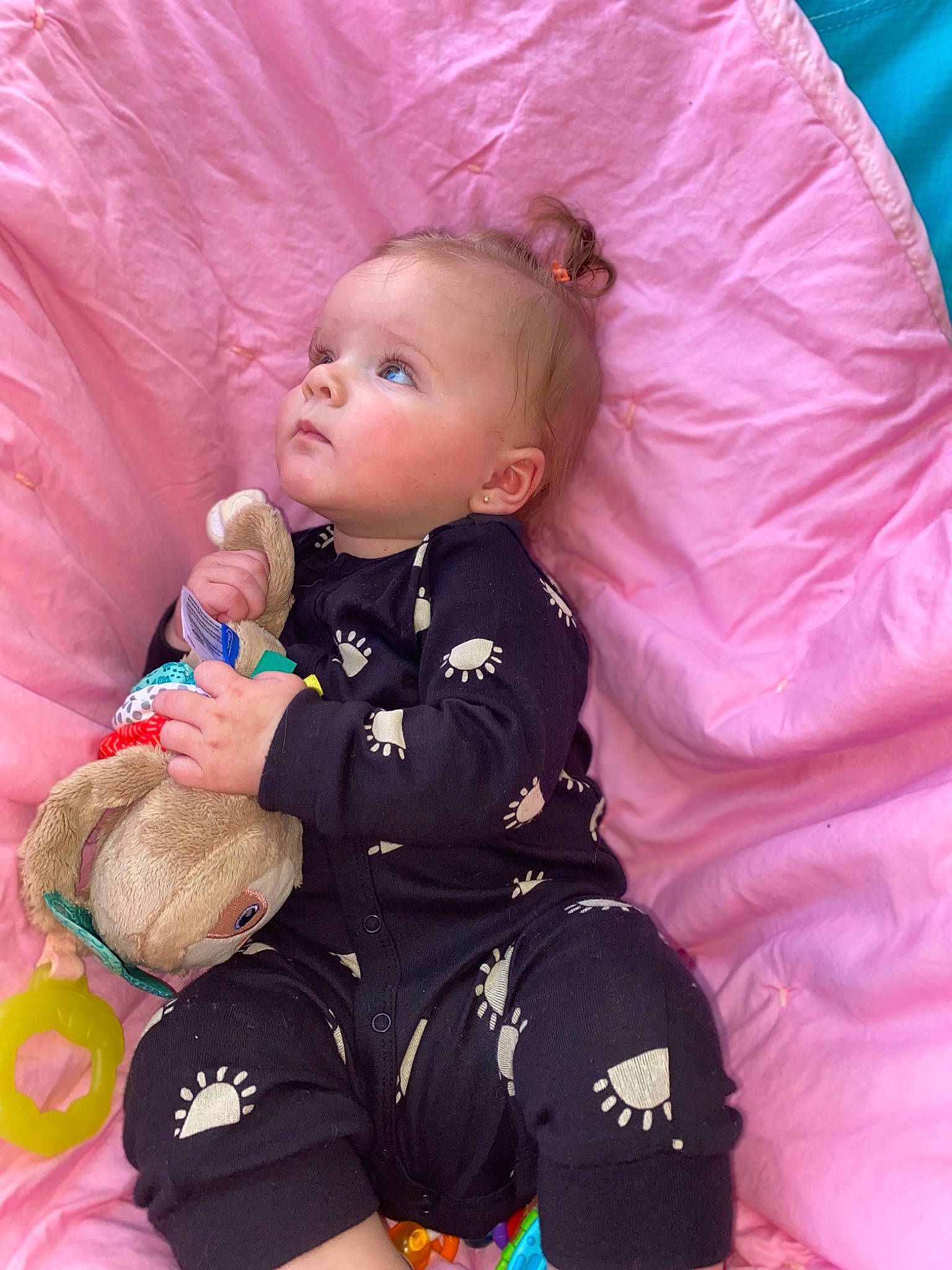 Ayla is registered to the contest to win money with this photo: baby, baby_products, baby_toddler_clothing, cheek, child, chin, comfort, doll, face, head, human_body, iris, linens, person, pink, purple, sitting, skin, sleeve, textile