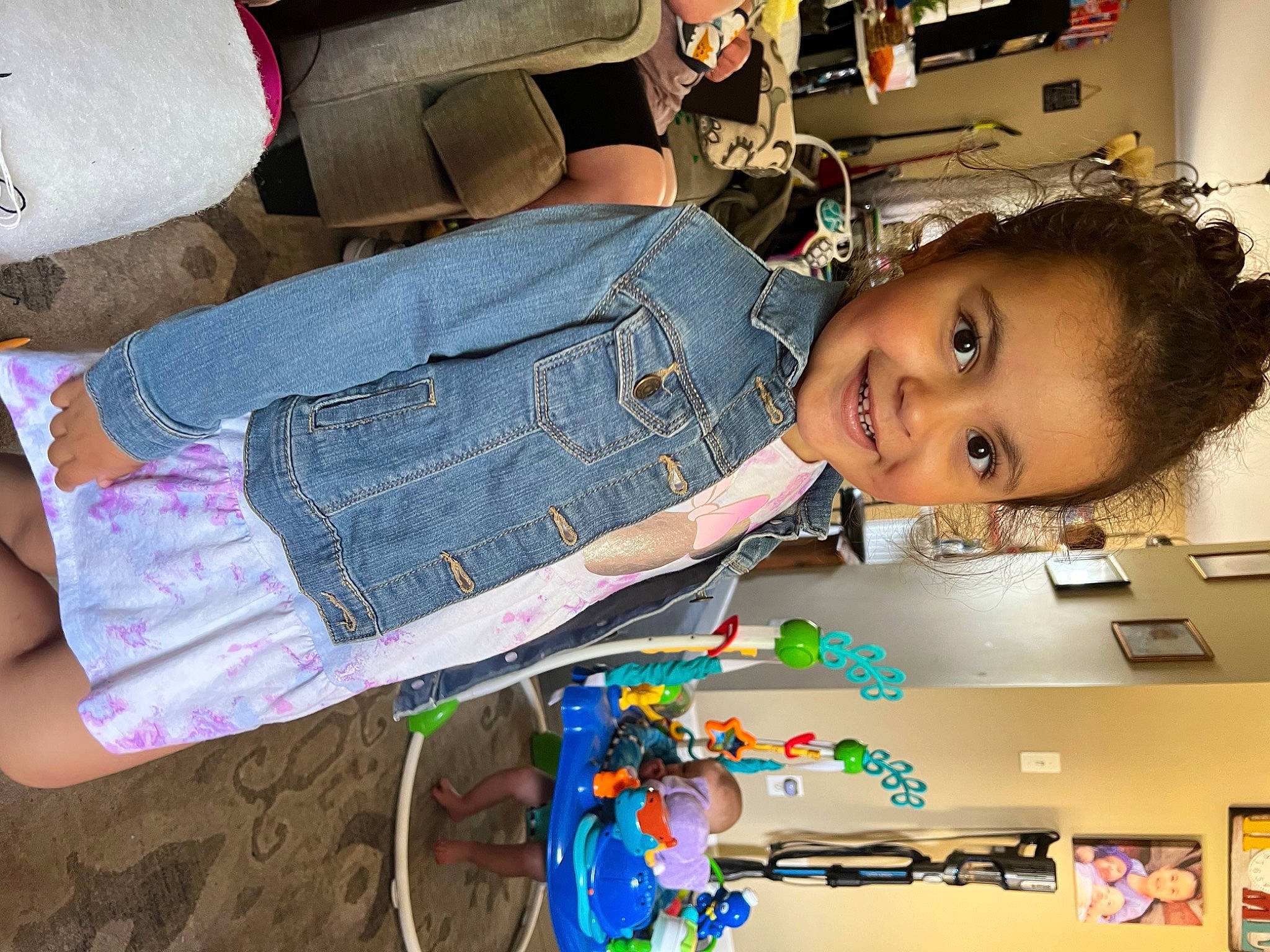 Janiyah joined the competition — help win amazing prizes! blurred, child, denim, event, fun, happy, joy, machine, pattern, person, plaid, pocket, room, smile, t_shirt, thigh, toddler, toy