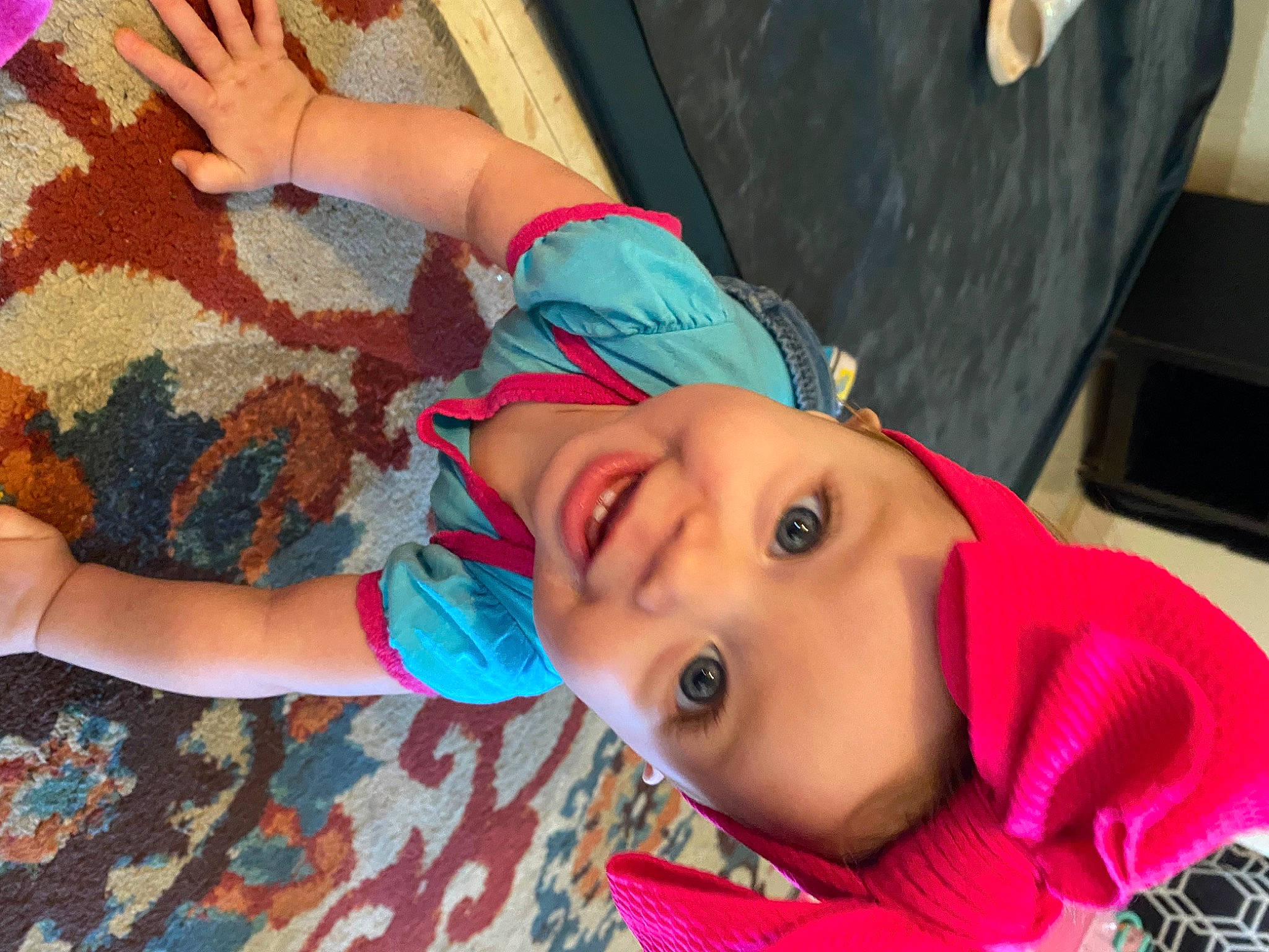 Novaleigh is registered to the contest to win money with this photo: beauty, child, cool, electric_blue, eyelash, fashion_accessory, fun, happy, hat, leisure, lip, magenta, mouth, nose, pattern, people, person, pink, skin, smile