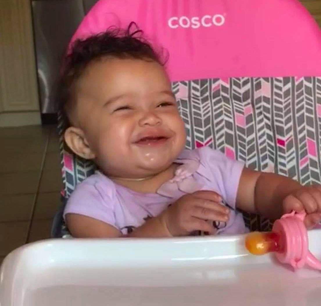 Amoura is registered to the contest to win money with this photo: baby, baby_laughing, baby_products, cheek, child, face, facial_expression, forehead, happy, head, joy, lip, mouth, nose, person, pink, play, product, skin, smile