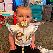 Nova is registered to the contest to win money with this photo: baby, child, pacifier, sitting, toy, carpet, indoor, furniture, blue_eyes, hair, clothing, cute, playroom, storage, drawer, curious, person, floor, room, home