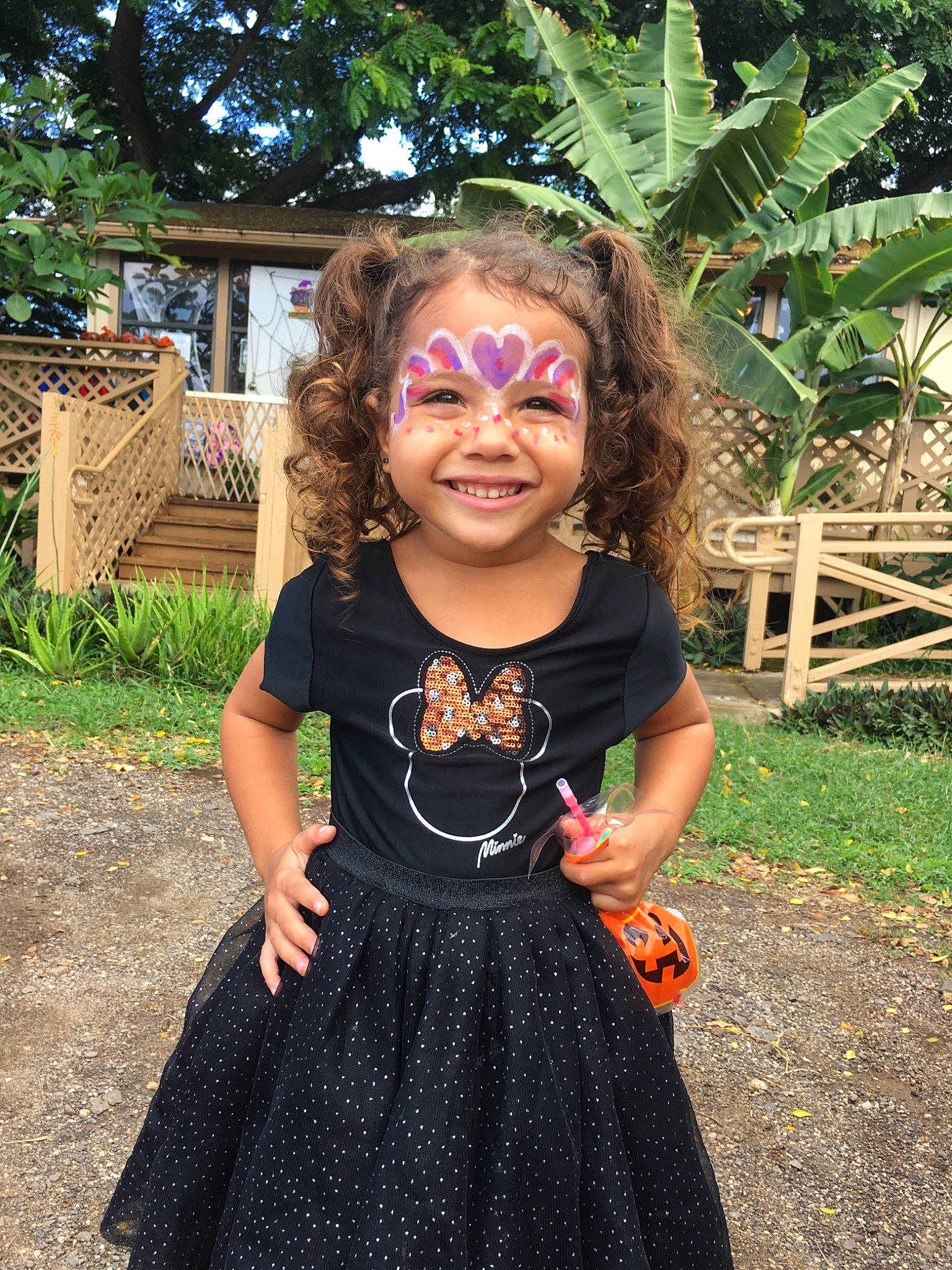 Summer is registered to the contest to win money with this photo: child, clothing, costume, dress, facial_expression, fun, girl, glasses, hairstyle, happiness, joy, pattern, person, smile, toddler, tree, vacation, vision_care