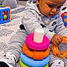 Jayden joined the competition — help win amazing prizes! baby, child, toddler, sitting, indoors, playroom, toys, toy_rings, fisher_price, teddy_bear, baseball_cap, hoodie, sneakers, necklace, focused, portrait, carpet, colorful, facial_expression, toy_vehicle